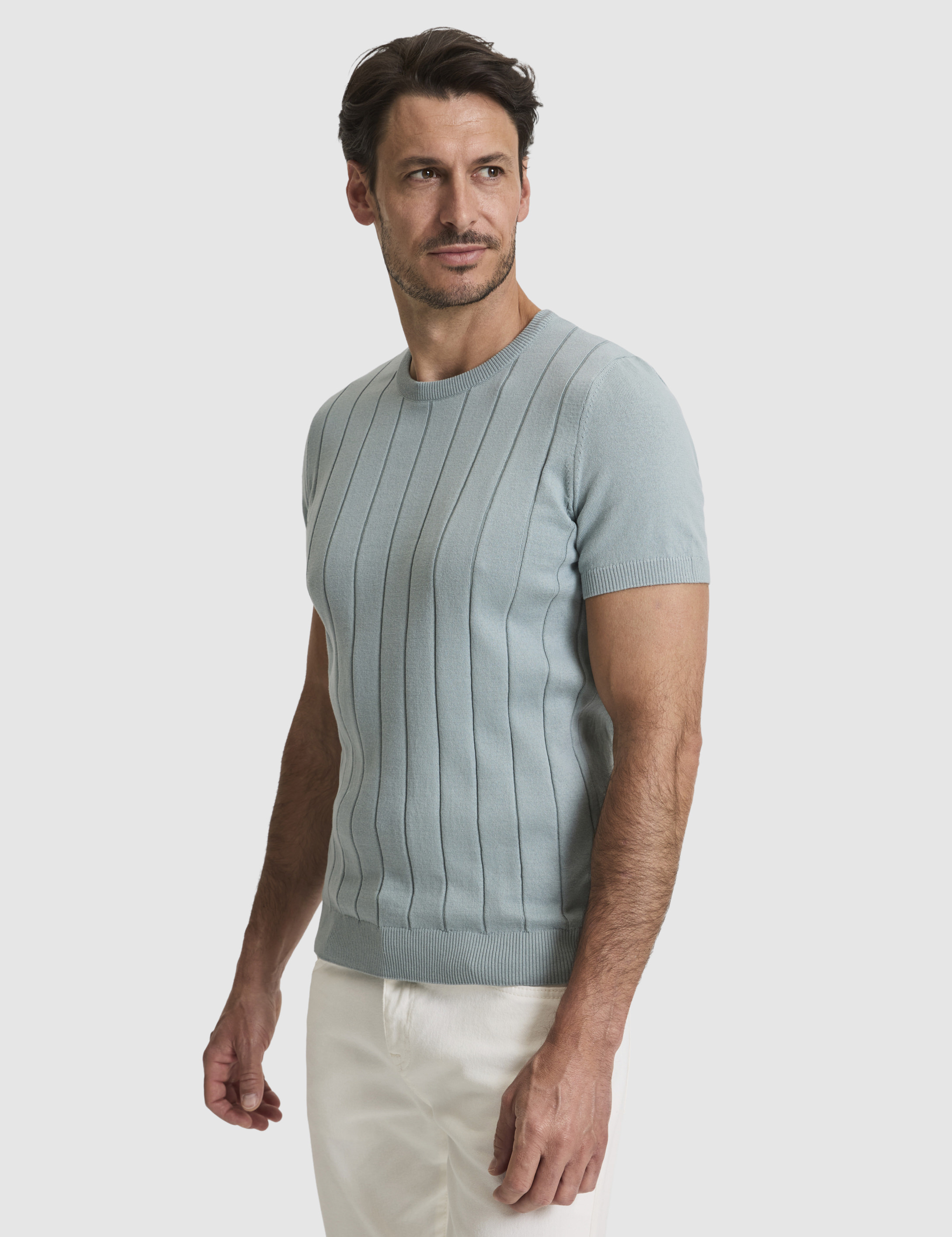 Koyu Mint Slim Fit Bisiklet Yaka Triko Tişört - 50325064013