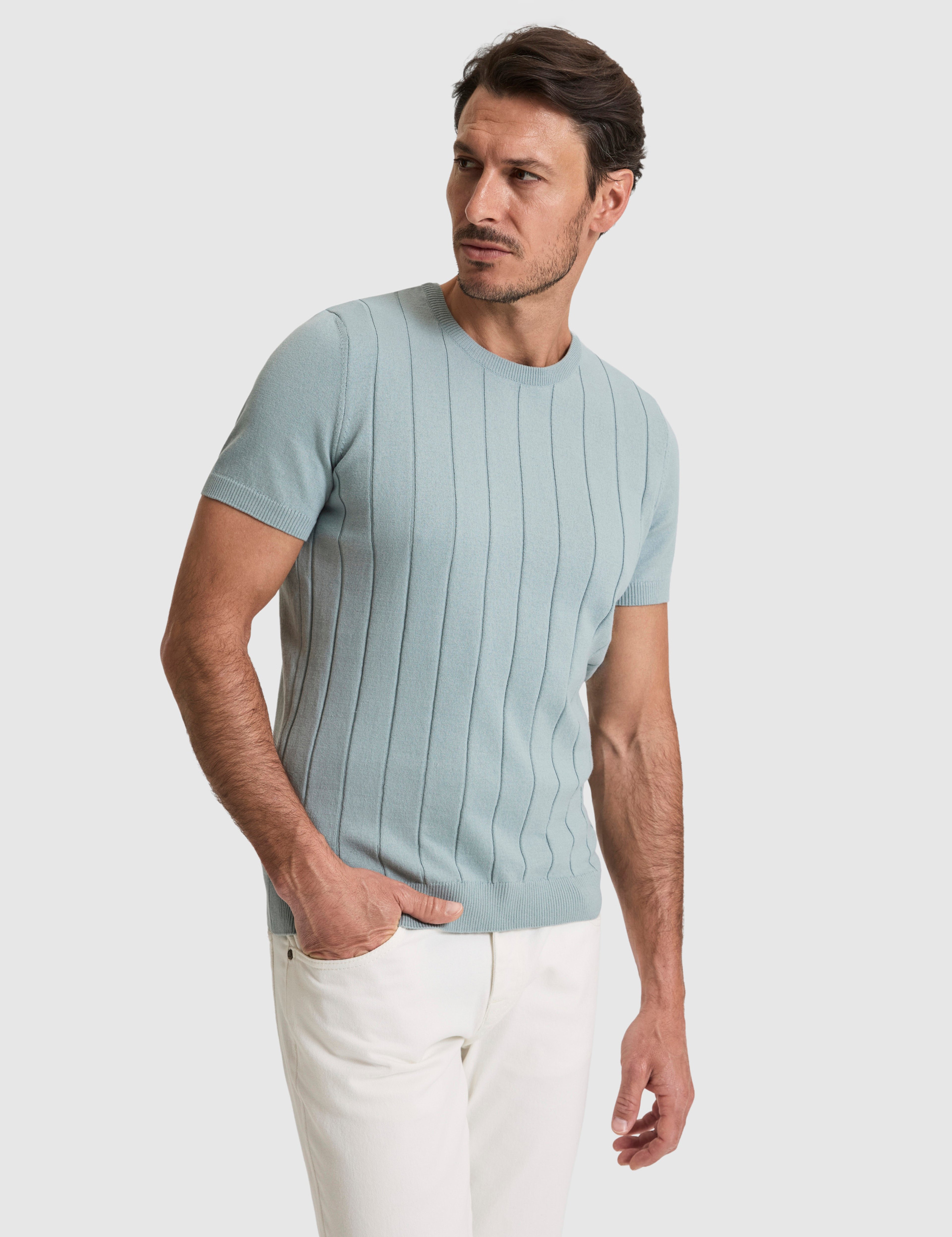 Koyu Mint Slim Fit %100 Pamuk Bisiklet Yaka Triko Tişört - Image 1