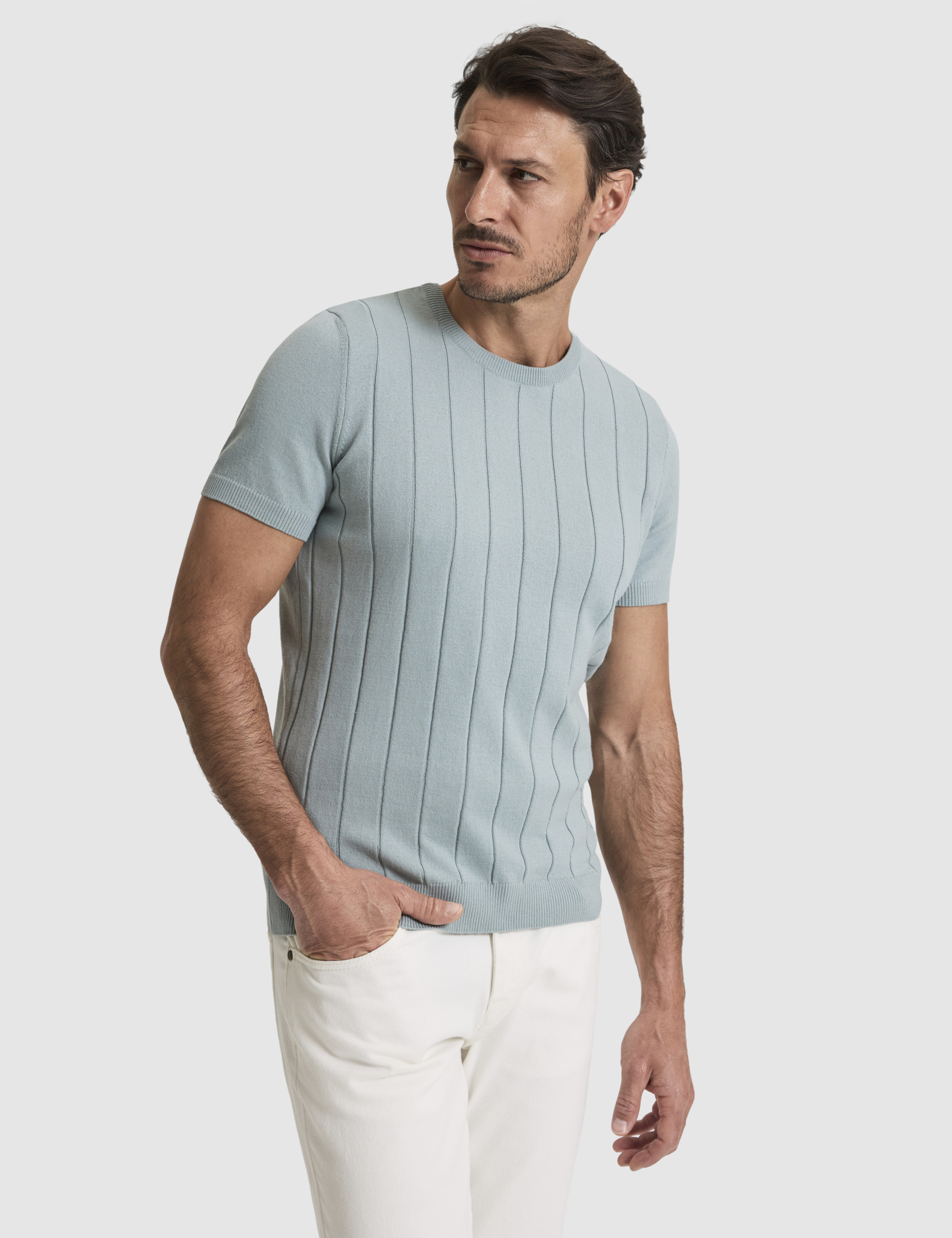 Koyu Mint Slim Fit Bisiklet Yaka Triko Tişört - 50325064013
