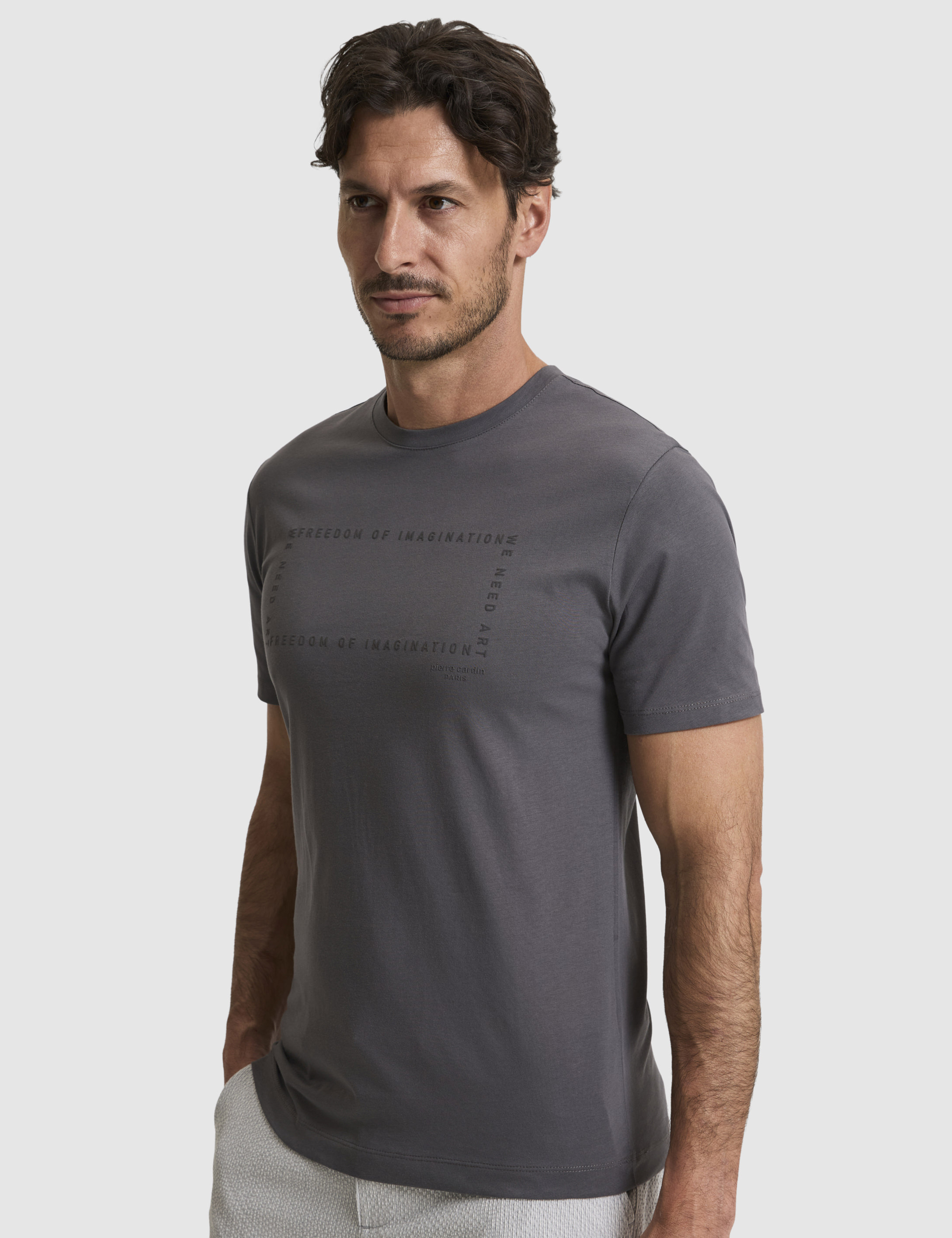 Koyu Gri Regular Fit %100 Pamuk Bisiklet Yaka Tişört - 50327871032