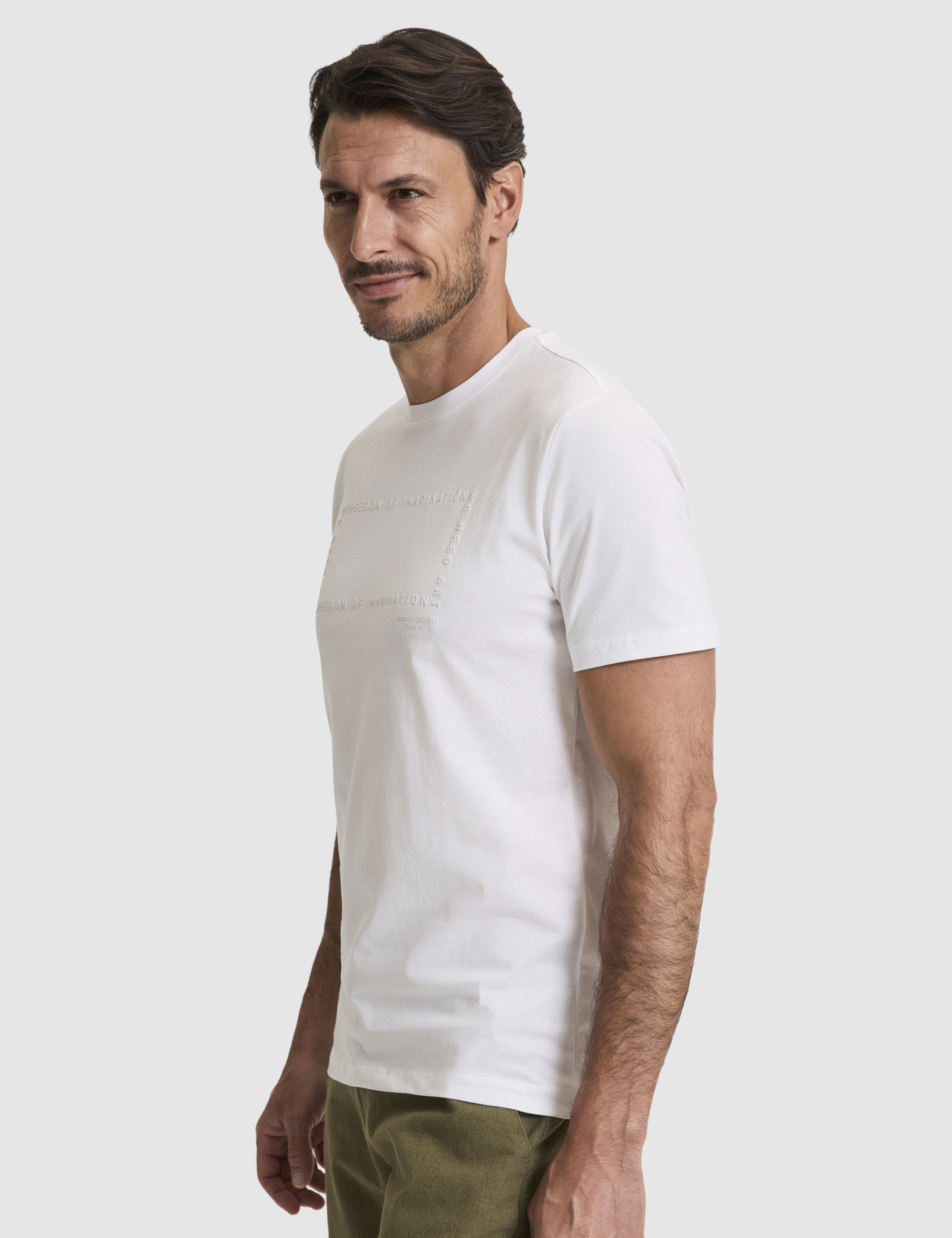 Ekru Regular Fit %100 Pamuk Bisiklet Yaka Tişört - Image 3