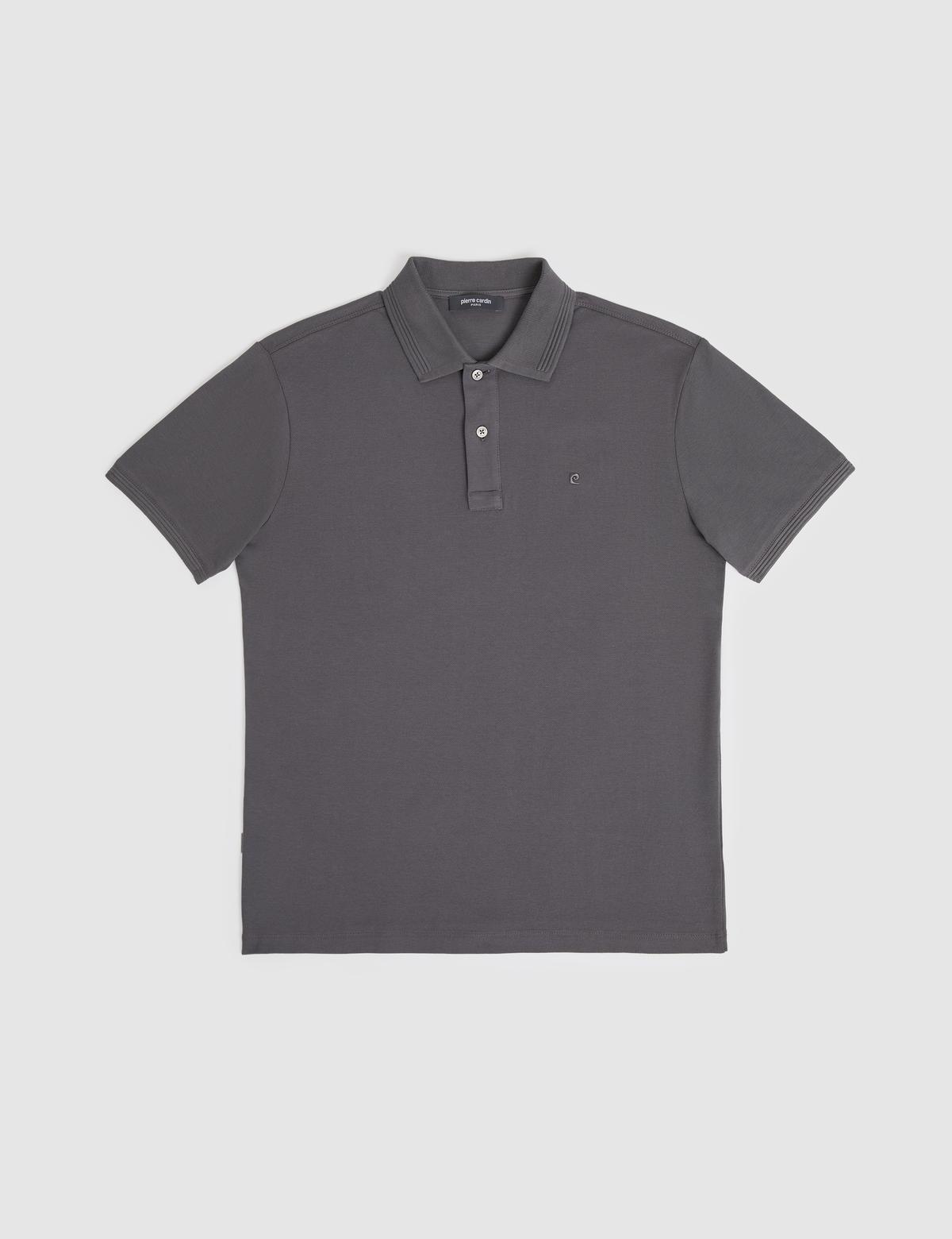 Koyu Gri Slim Fit %100 Pamuk Düğmeli Polo Yaka Basic Tişört - 50321128122