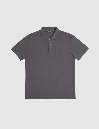 Koyu Gri Slim Fit %100 Pamuk Düğmeli Polo Yaka Basic Tişört