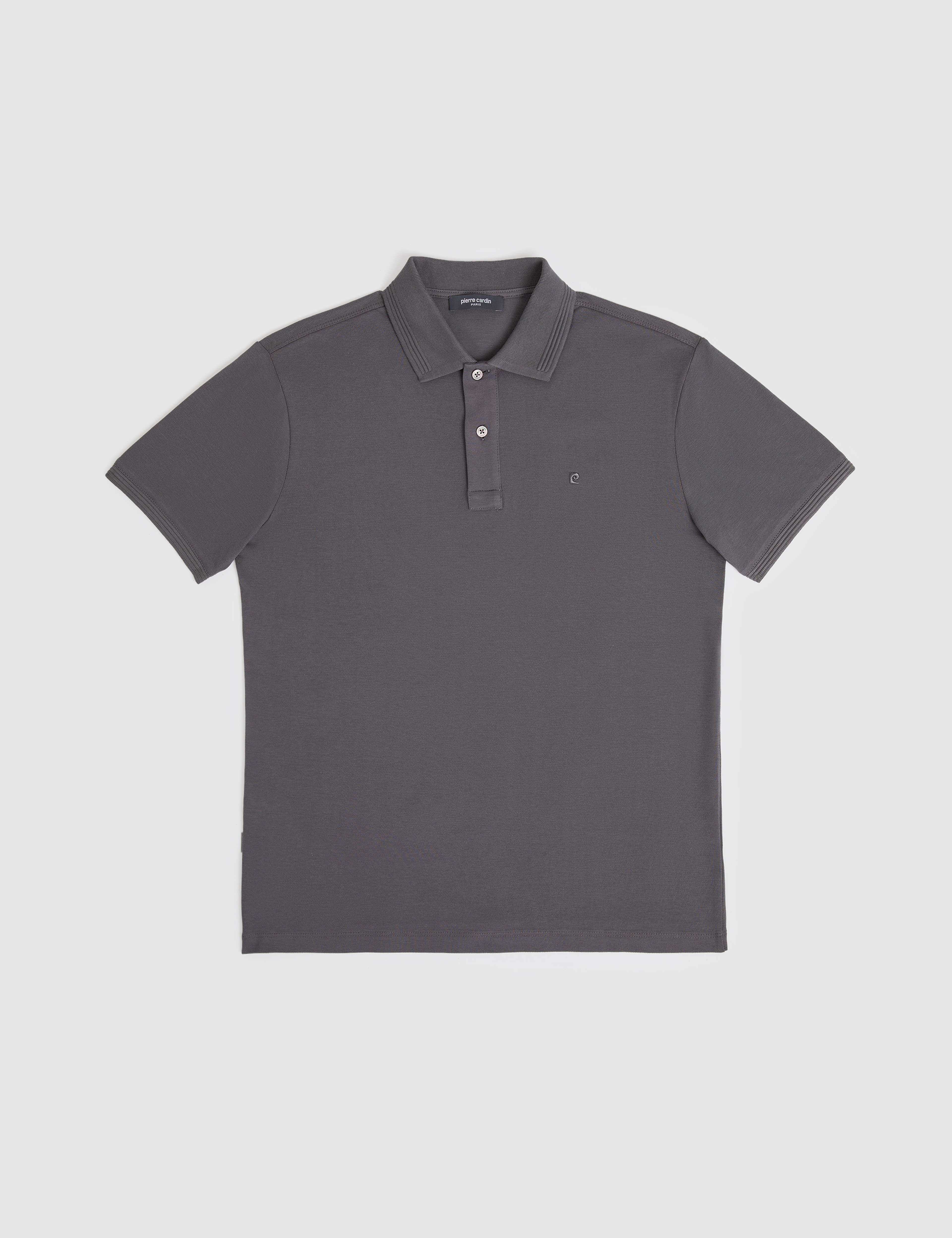 Koyu Gri Slim Fit %100 Pamuk Düğmeli Polo Yaka Basic Tişört - Image 6