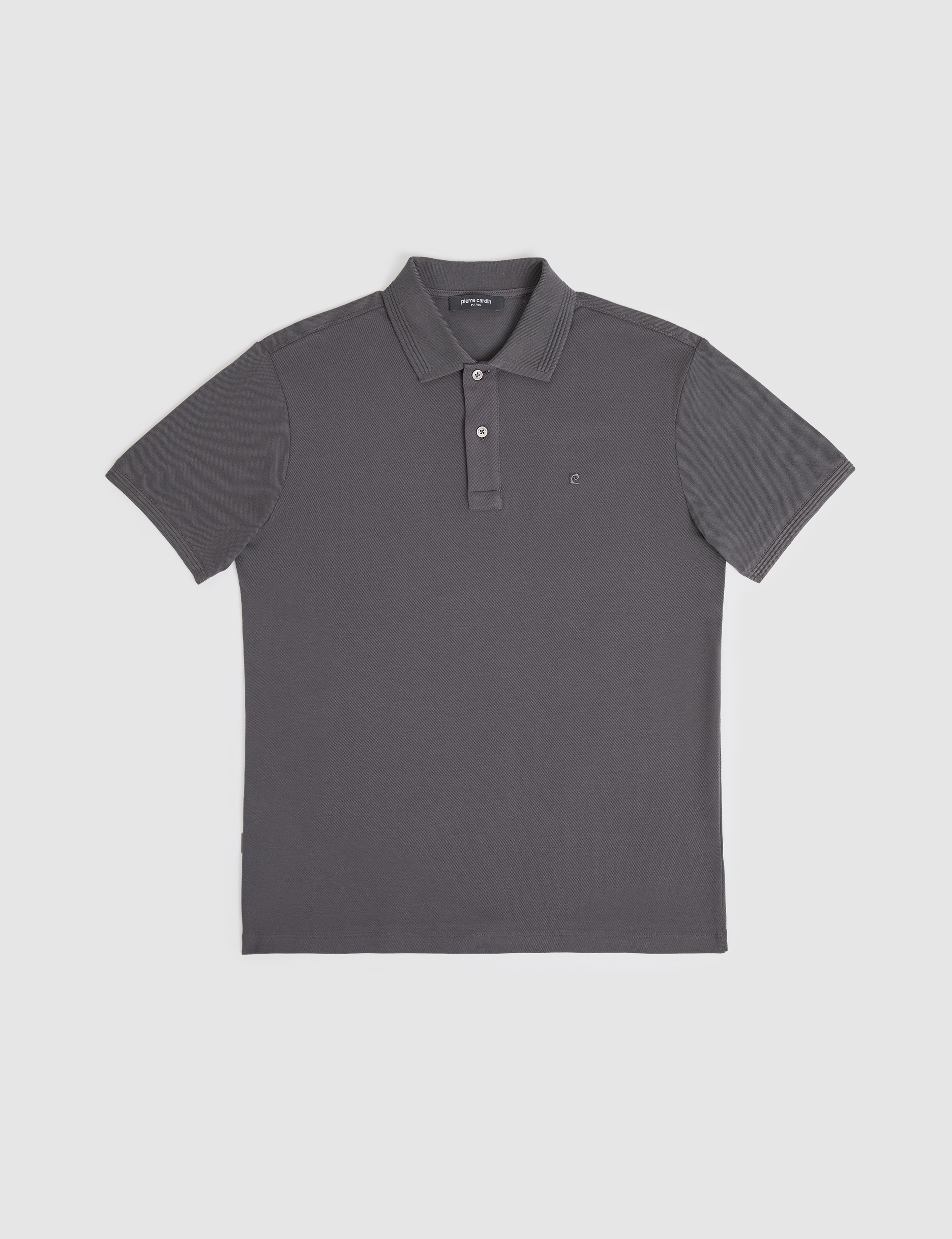 Koyu Gri Slim Fit %100 Pamuk Düğmeli Polo Yaka Basic Tişört