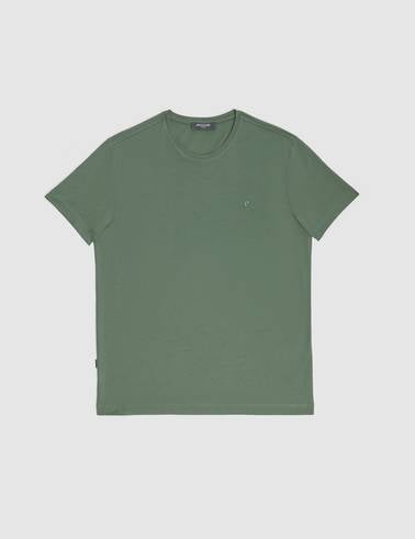 Haki Slim Fit %100 Pamuk Bisiklet Yaka Basic Tişört