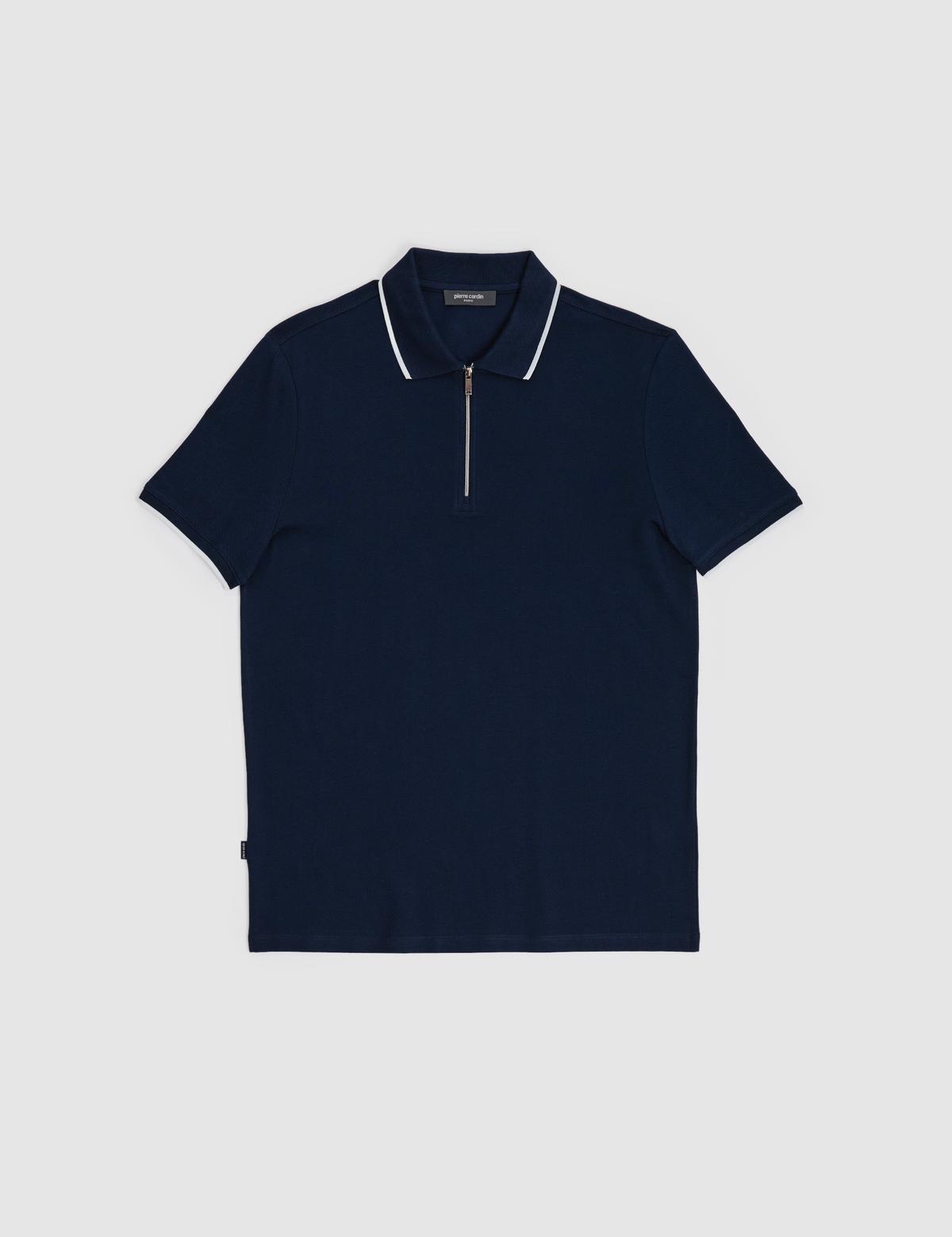 Lacivert Slim Fit %100 Pamuk Fermuarlı Polo Yaka Tişört - 50327873025