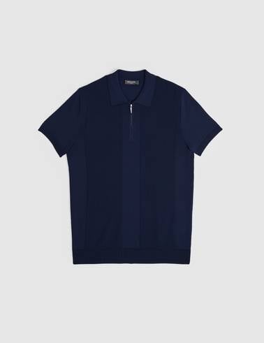 Lacivert Slim Fit Polo Yaka Fermuarlı Triko Tişört