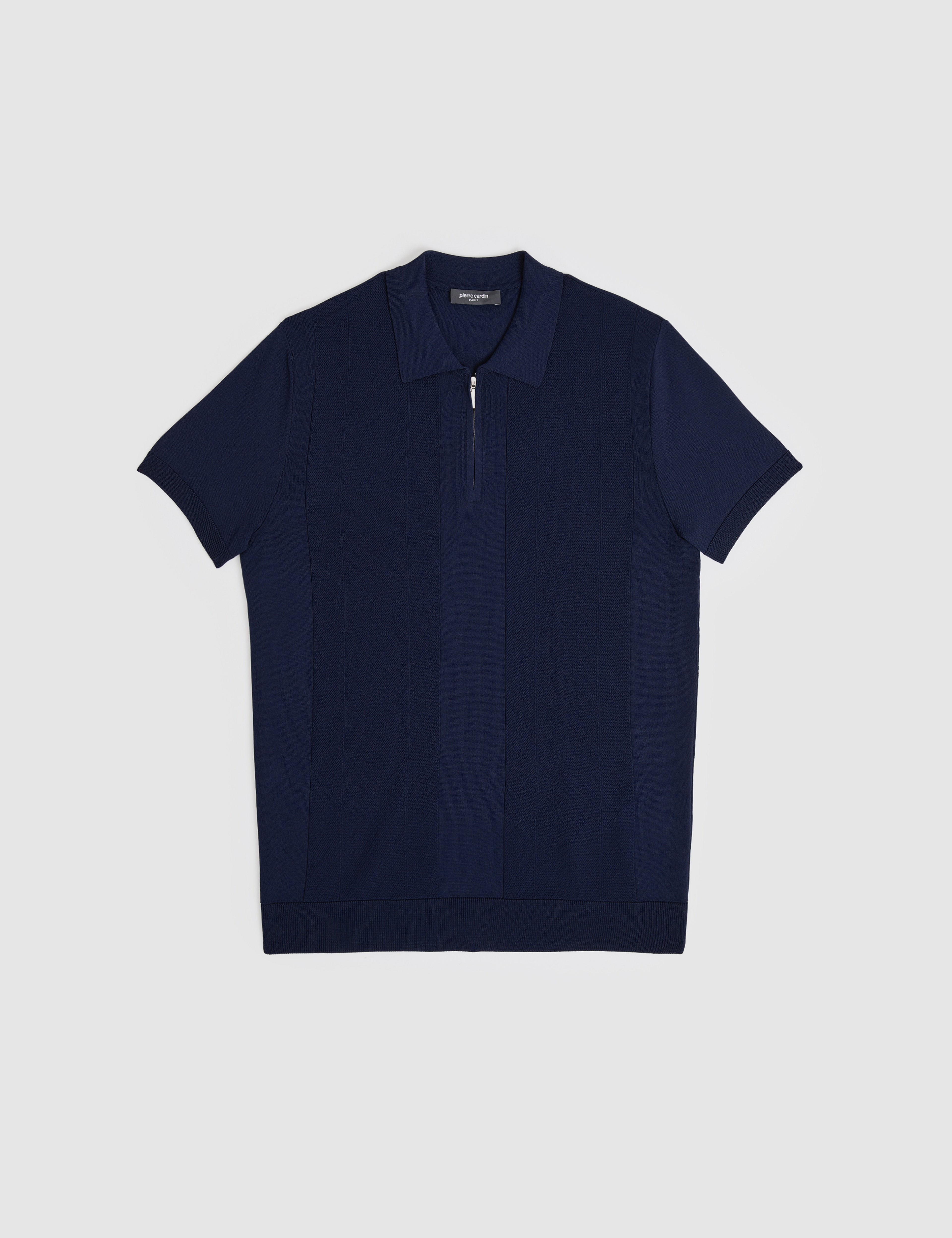 Lacivert Slim Fit Polo Yaka Fermuarlı Triko Tişört
