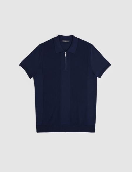 Lacivert Slim Fit Polo Yaka Fermuarlı Triko Tişört - 50320793023