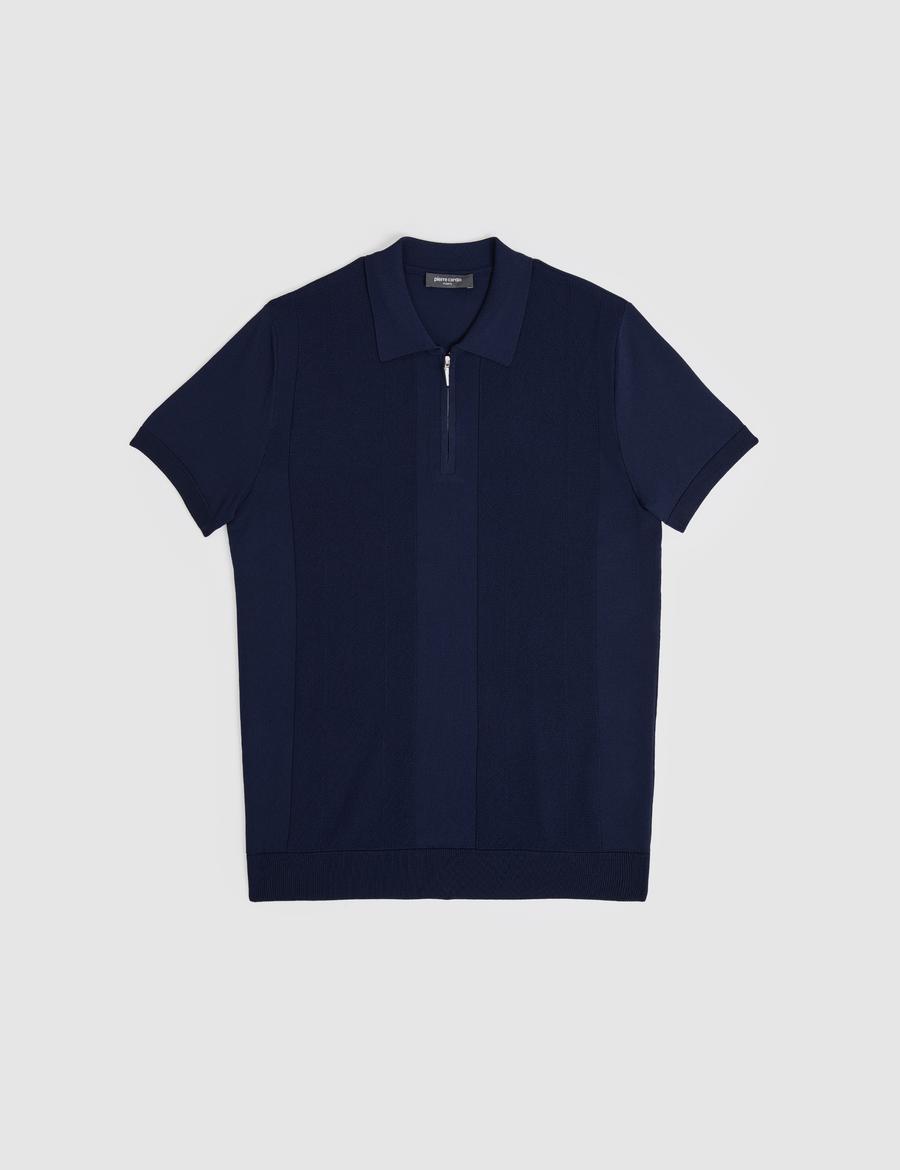 Lacivert Slim Fit Polo Yaka Fermuarlı Triko Tişört