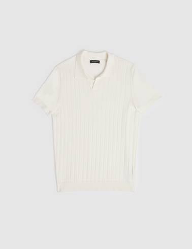 Ekru Slim Fit %100 Pamuk Apaş Yaka Triko Tişört