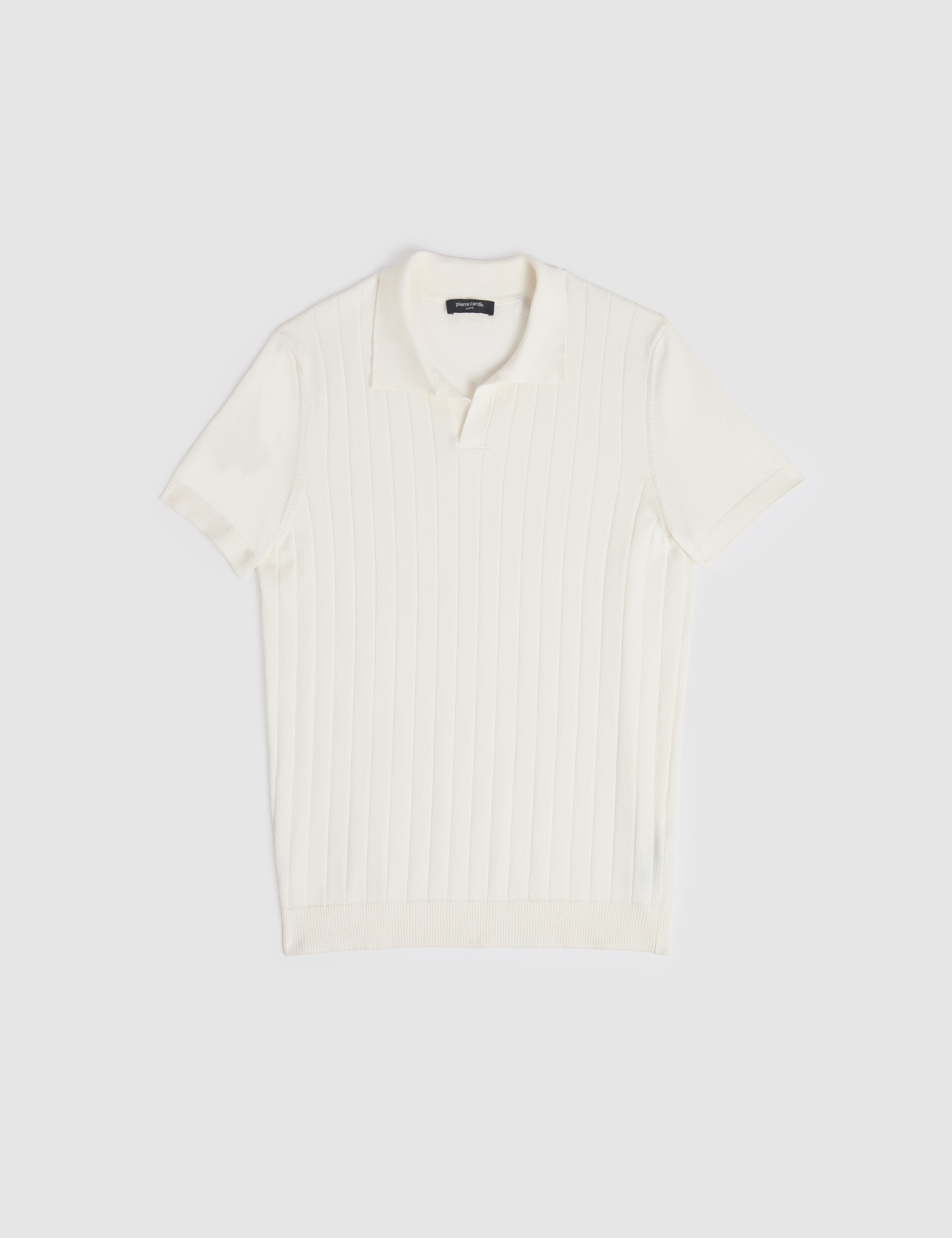 Ekru Slim Fit %100 Pamuk Apaş Yaka Triko Tişört - Image 6