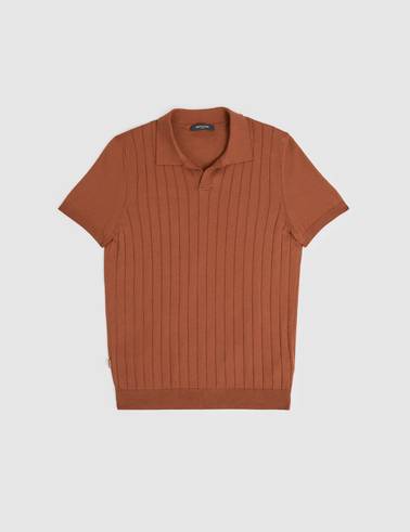 Açık Kahverengi Slim Fit %100 Pamuk Apaş Yaka Triko Tişört