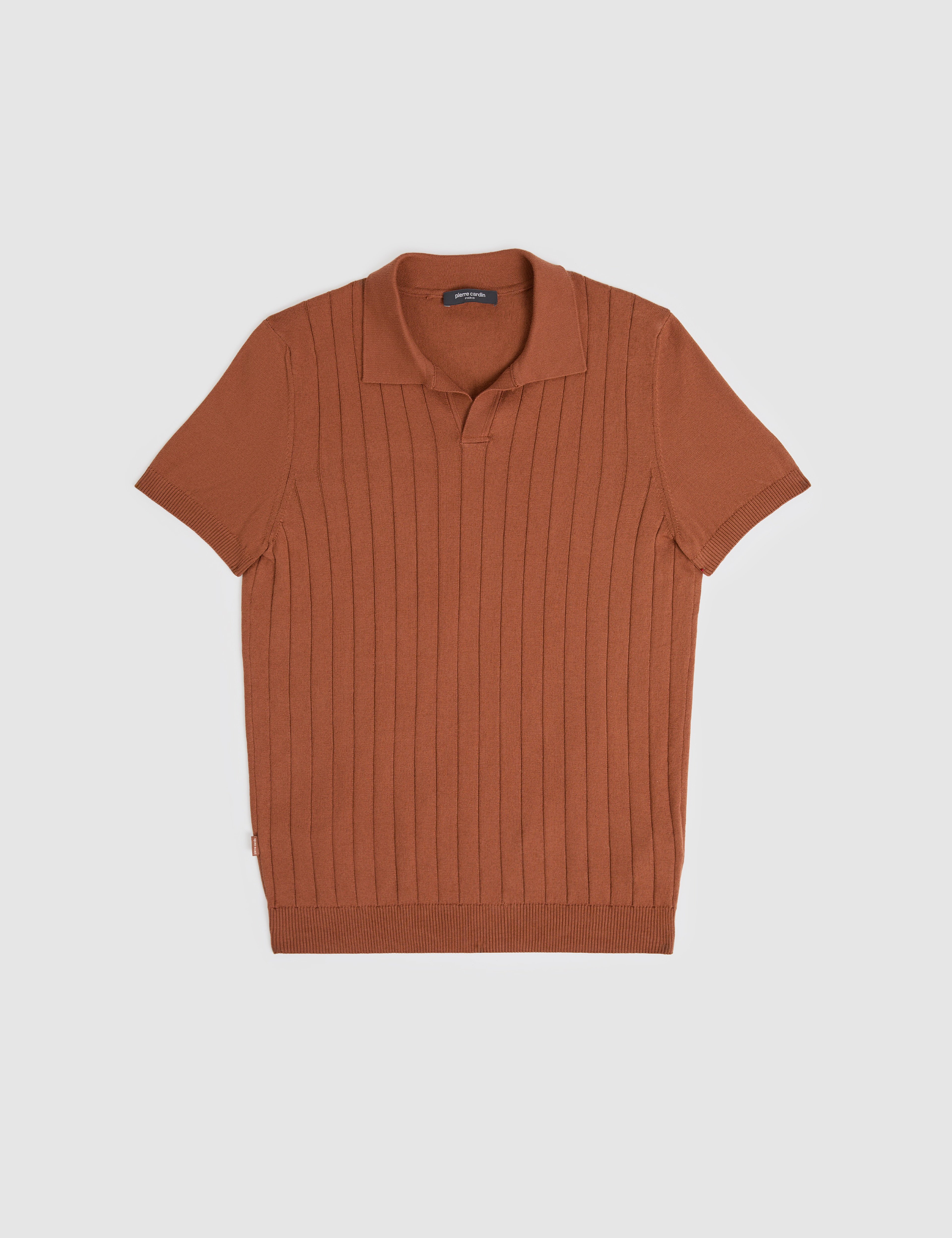 Açık Kahverengi Slim Fit %100 Pamuk Apaş Yaka Triko Tişört - Image 6