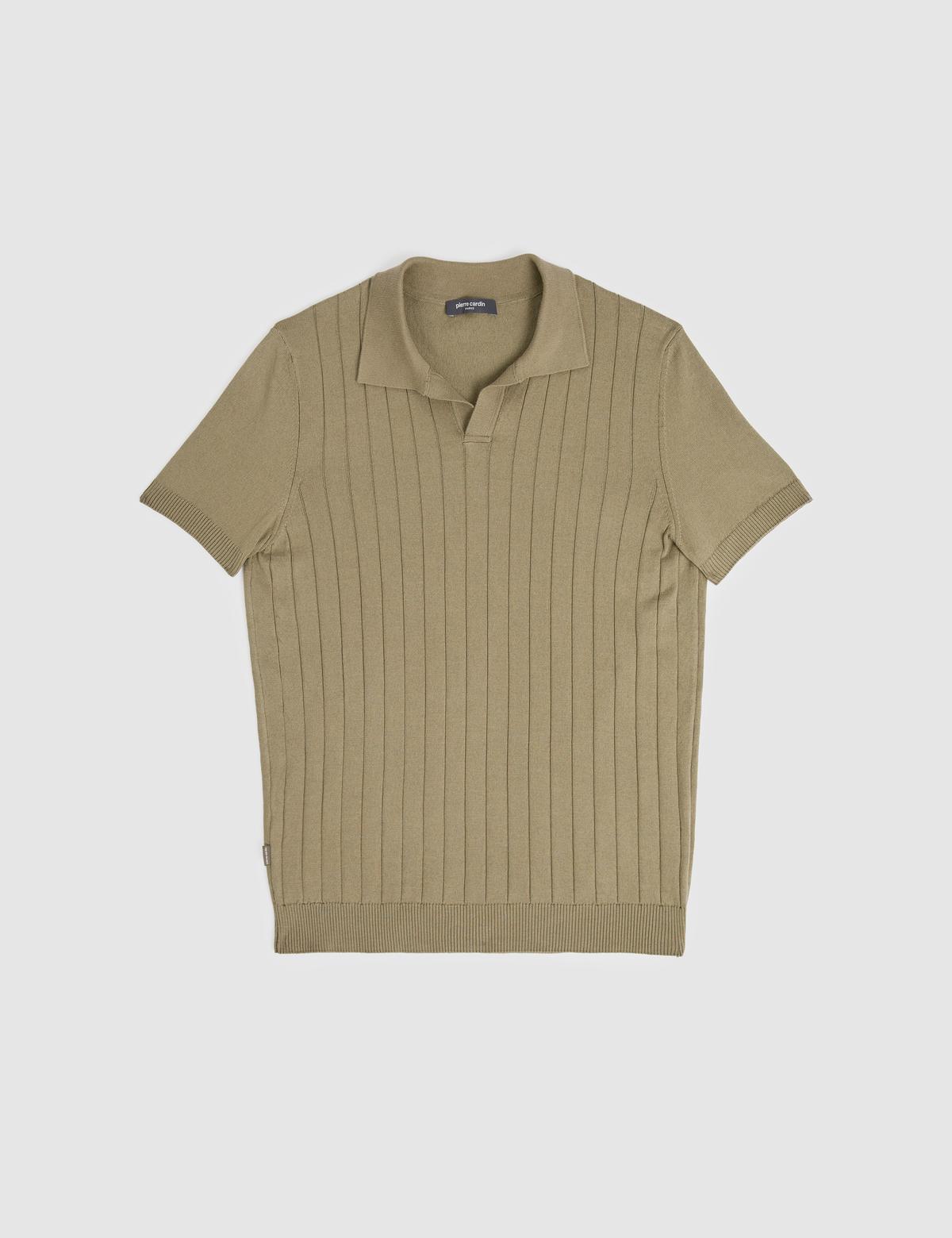 Haki Slim Fit %100 Pamuk Apaş Yaka Triko Tişört - 50325074011