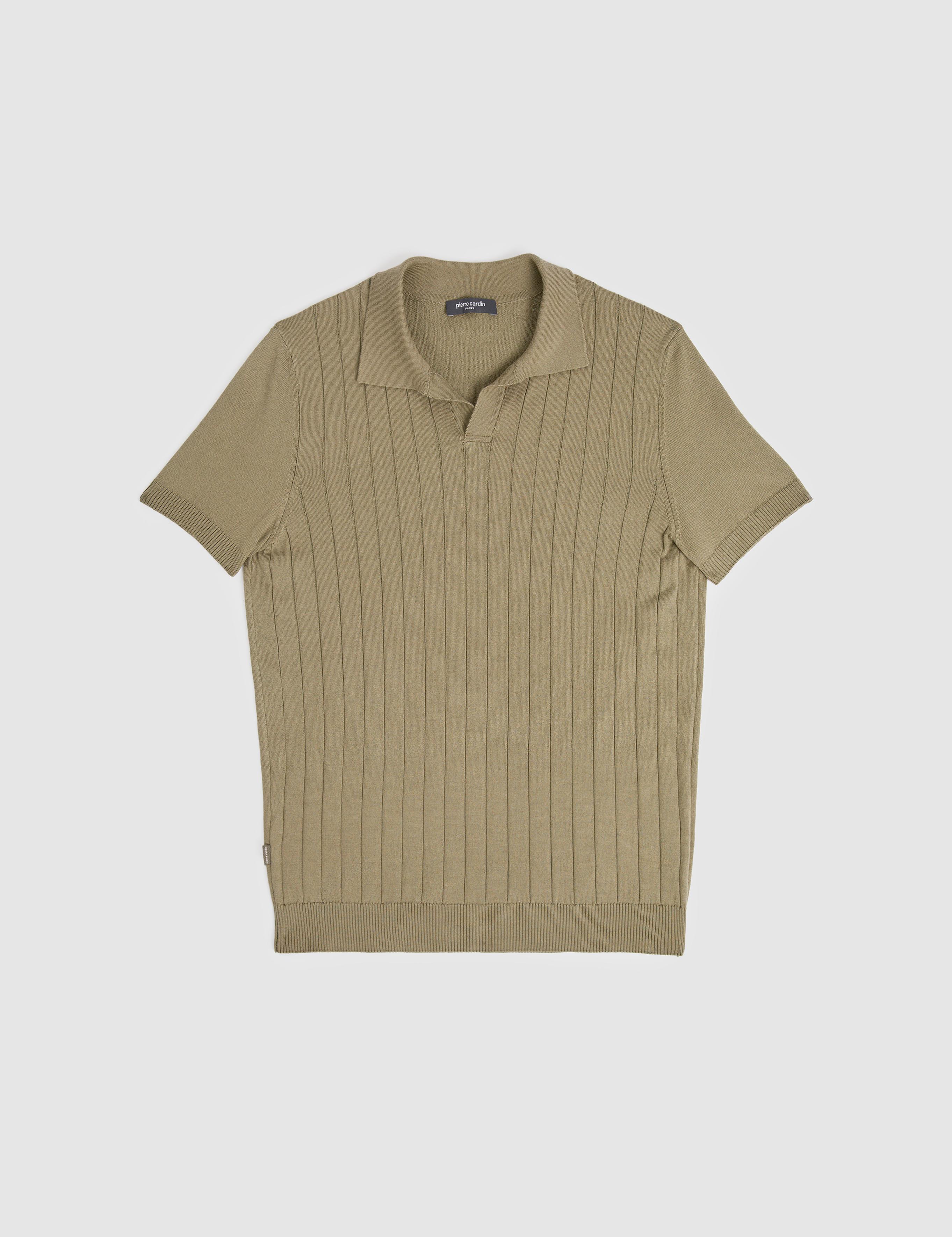 Haki Slim Fit %100 Pamuk Apaş Yaka Triko Tişört
