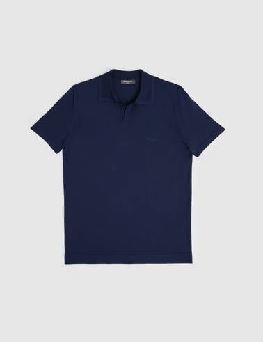 Lacivert Slim Fit Apaş Yaka Triko Tişört