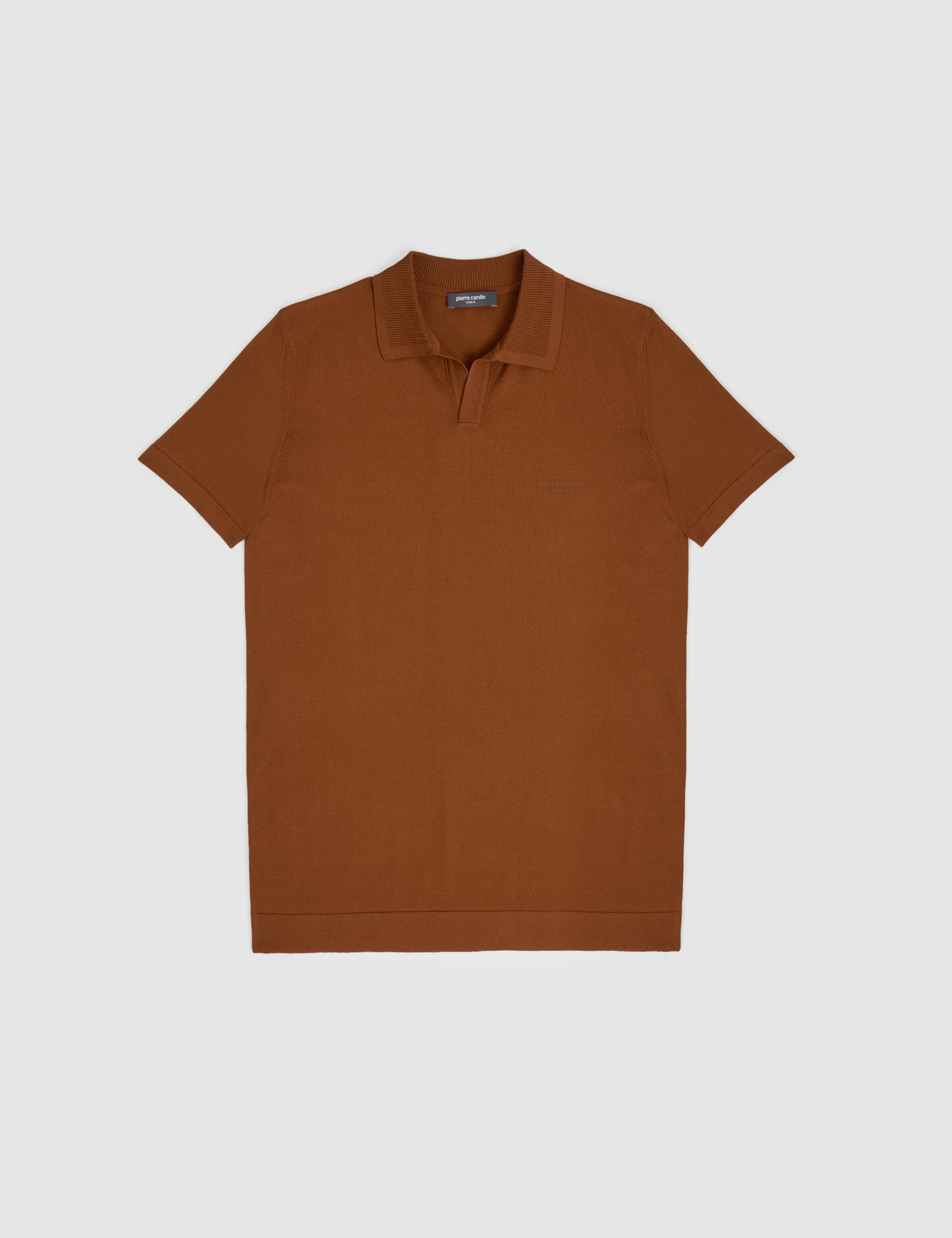 Açık Kahverengi Slim Fit Apaş Yaka Triko Tişört