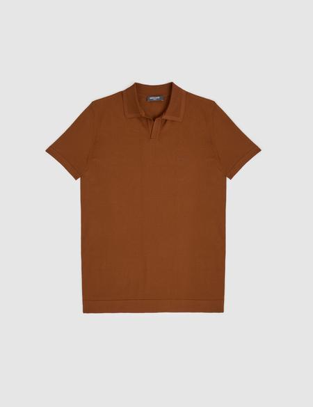 Açık Kahverengi Slim Fit Apaş Yaka Triko Tişört - 50324073028