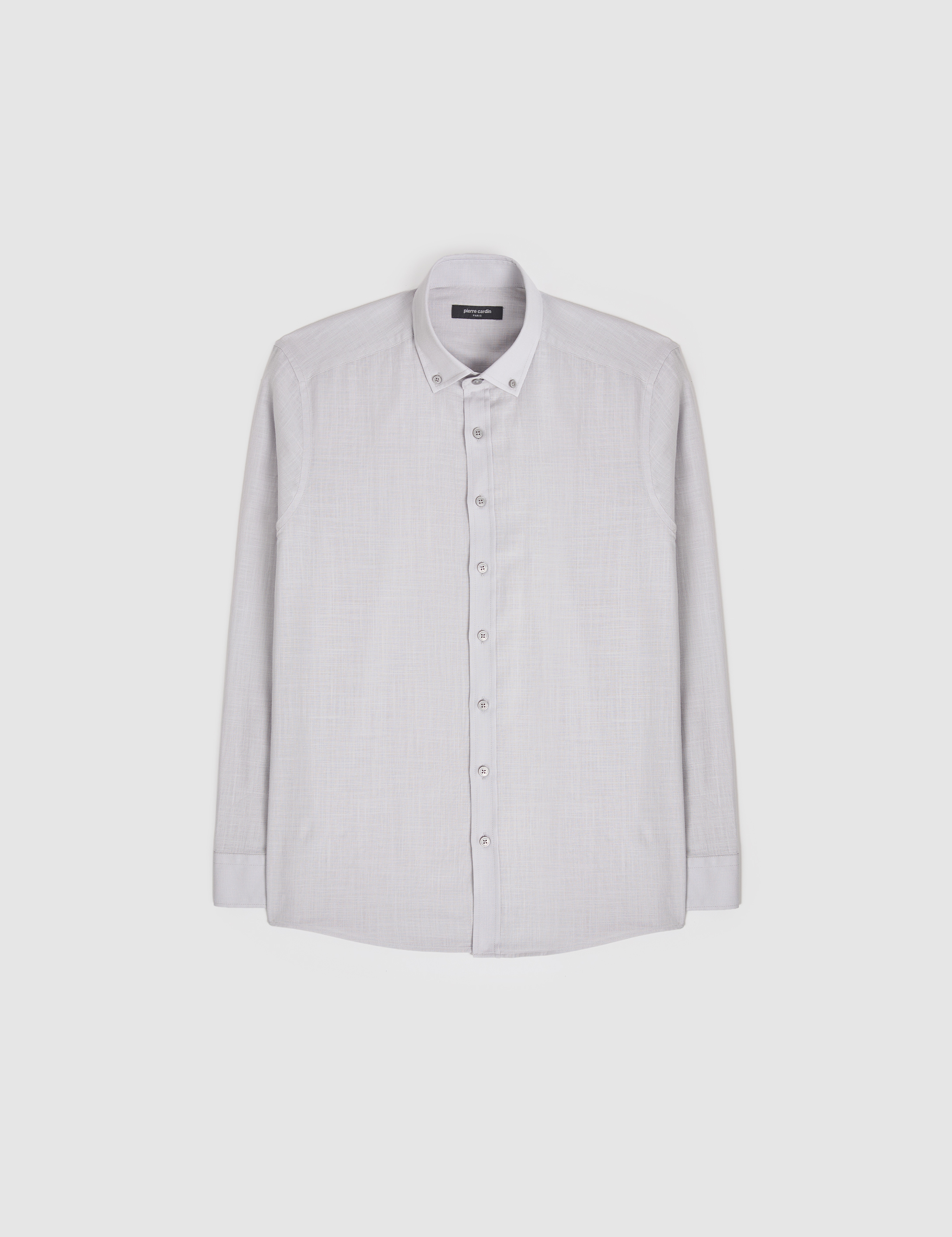 Açık Gri %100 Pamuk Keten Görünümlü Slim Fit Uzun Kollu Gömlek - Image 6