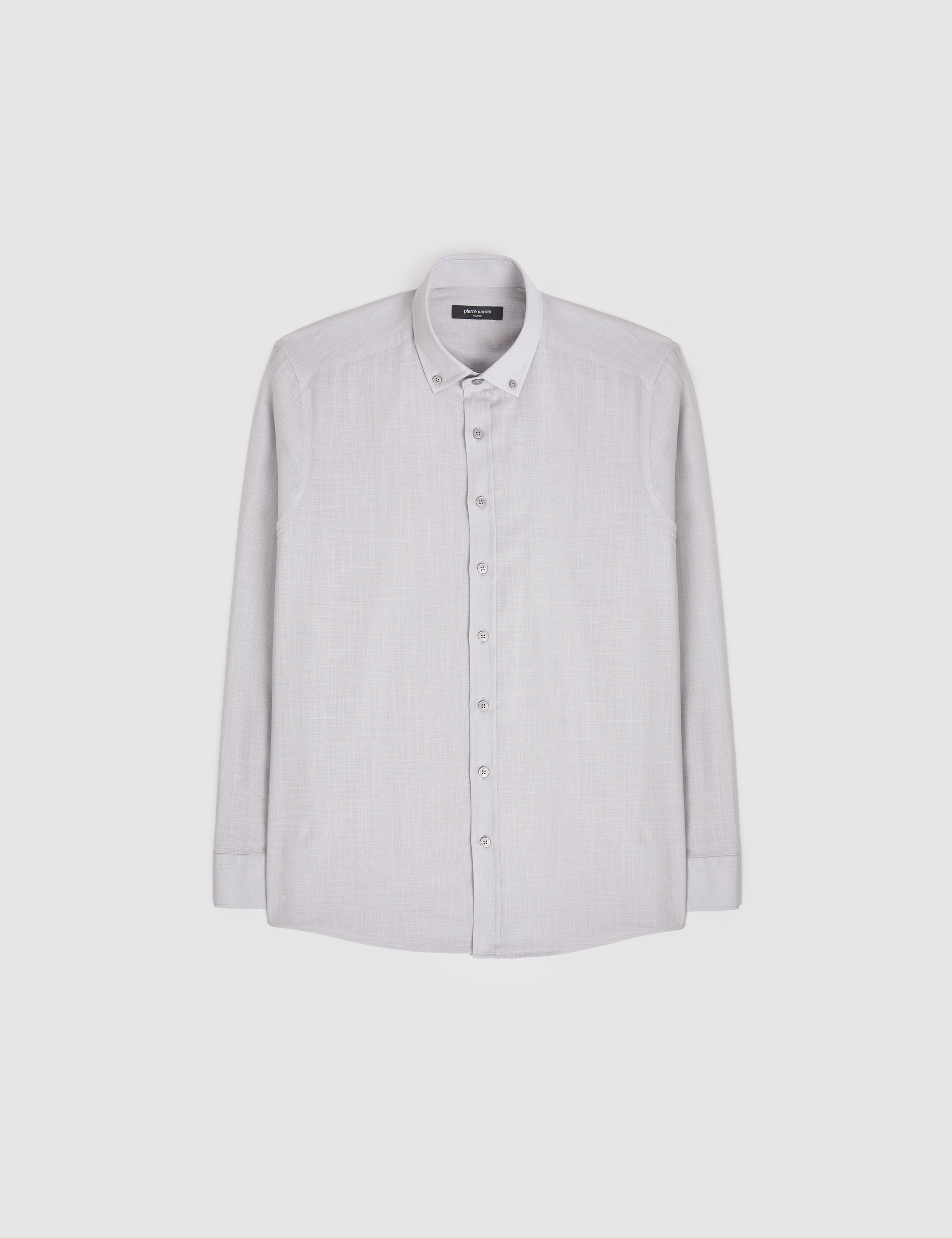 Açık Gri %100 Pamuk Keten Görünümlü Slim Fit Uzun Kollu Gömlek