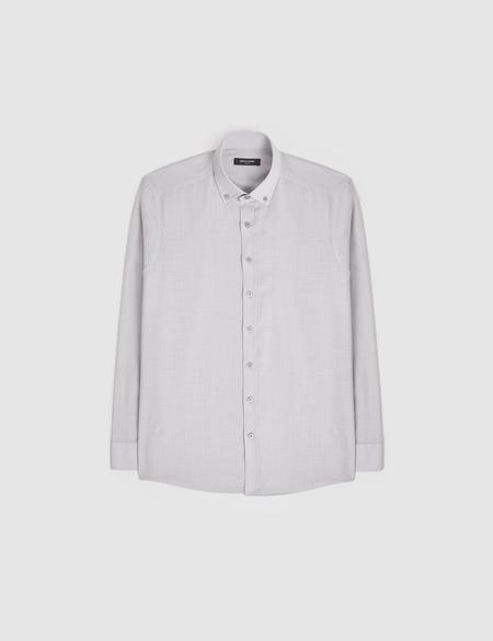 Açık Gri %100 Pamuk Keten Görünümlü Slim Fit Uzun Kollu Gömlek - 50325355023