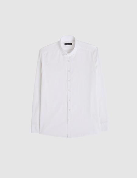 Beyaz %100 Pamuk Keten Görünümlü Slim Fit Uzun Kollu Gömlek - 50325355078