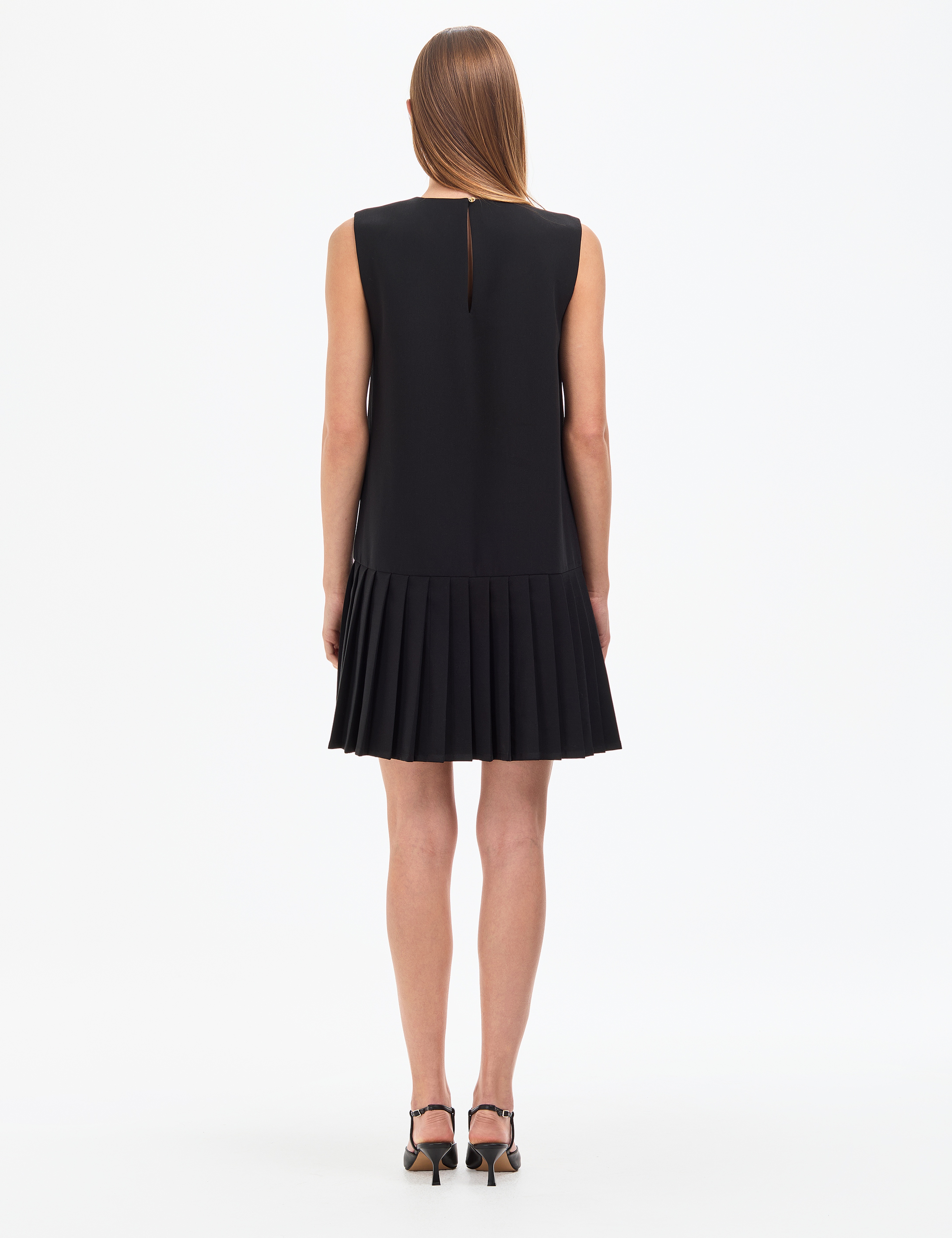 Siyah Regular Fit Dokuma Elbise - Image 4