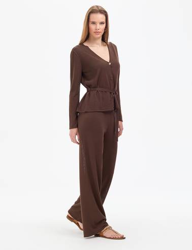 Kahverengi Loose Fit Triko Pantolon