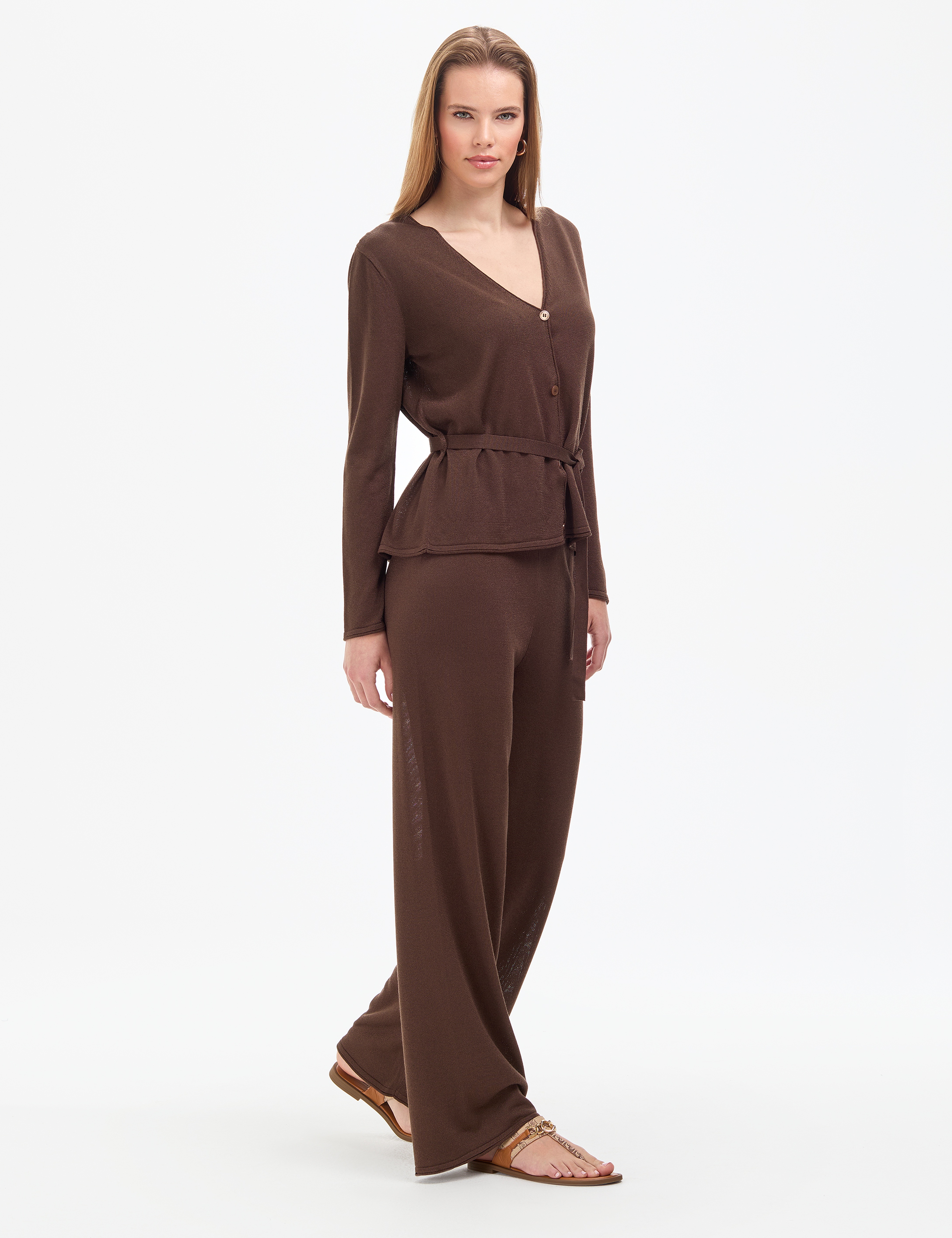 Kahverengi Loose Fit Triko Pantolon - Image 3