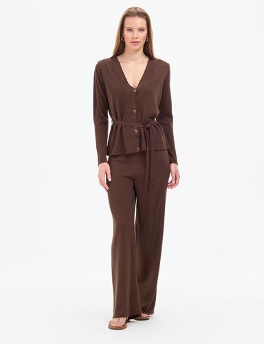 Kahverengi Loose Fit Triko Pantolon