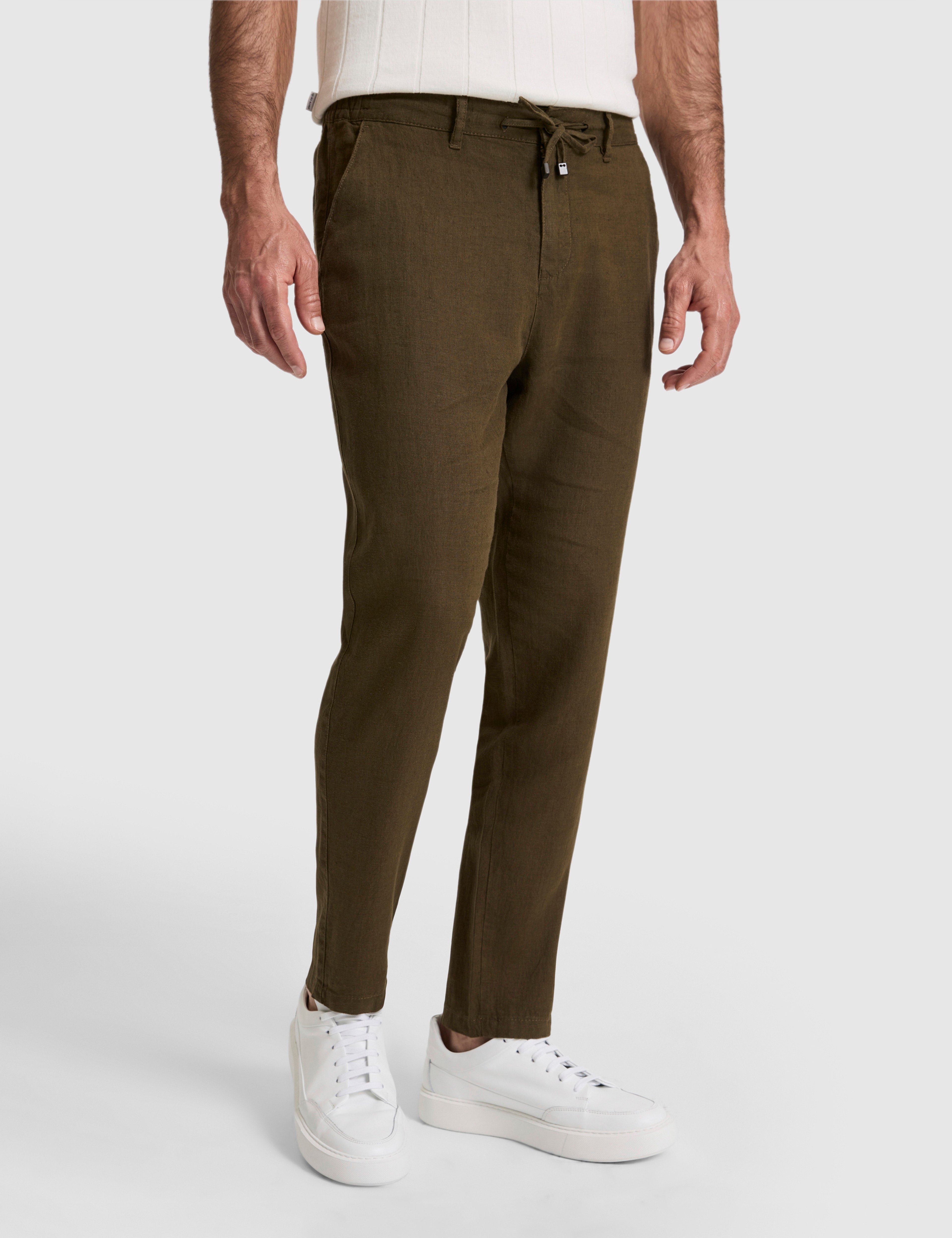 Haki Carrot Fit %100 Keten Kanvas Pantolon