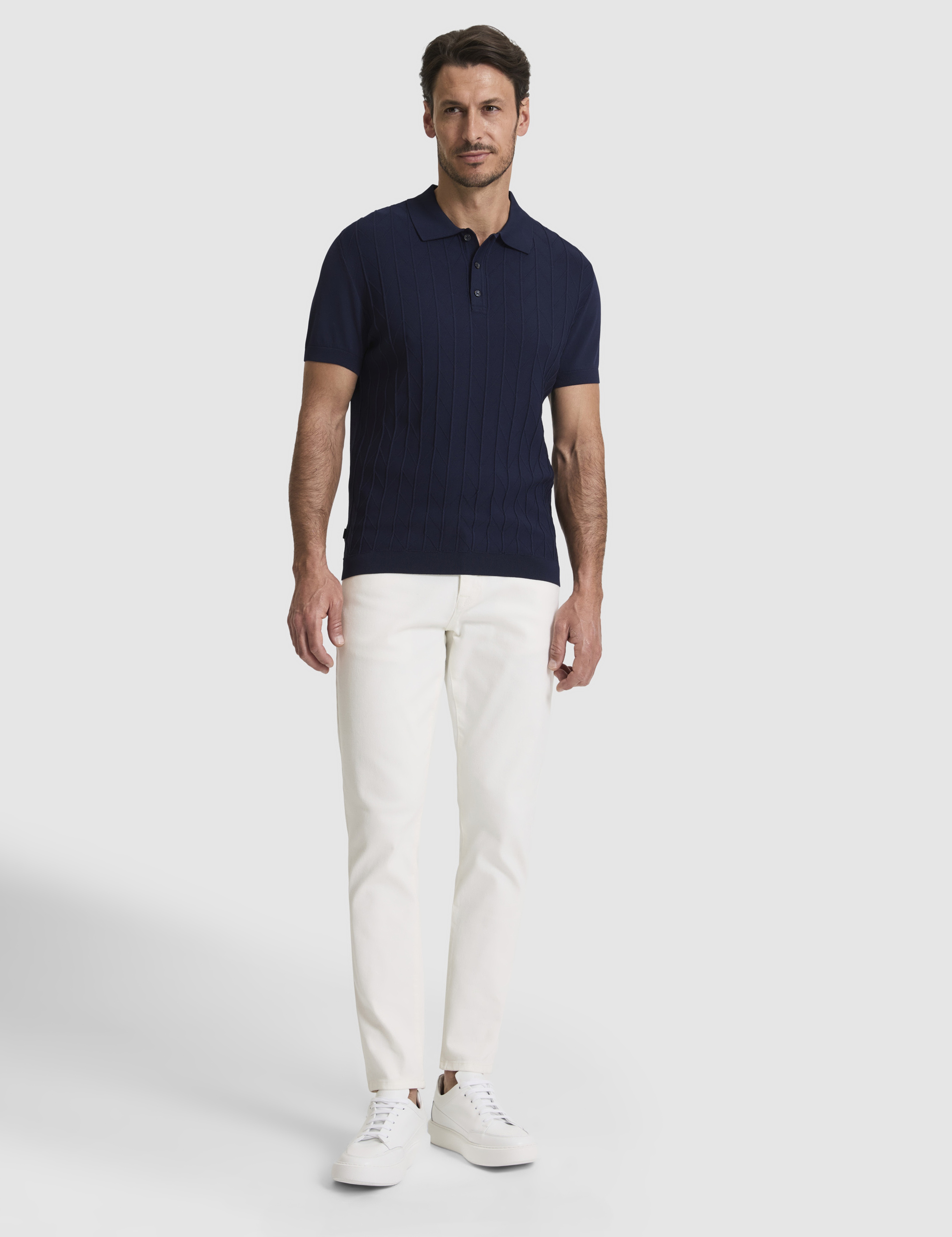 Lacivert Slim Fit Düğmeli Polo Yaka Triko Tişört - Image 4