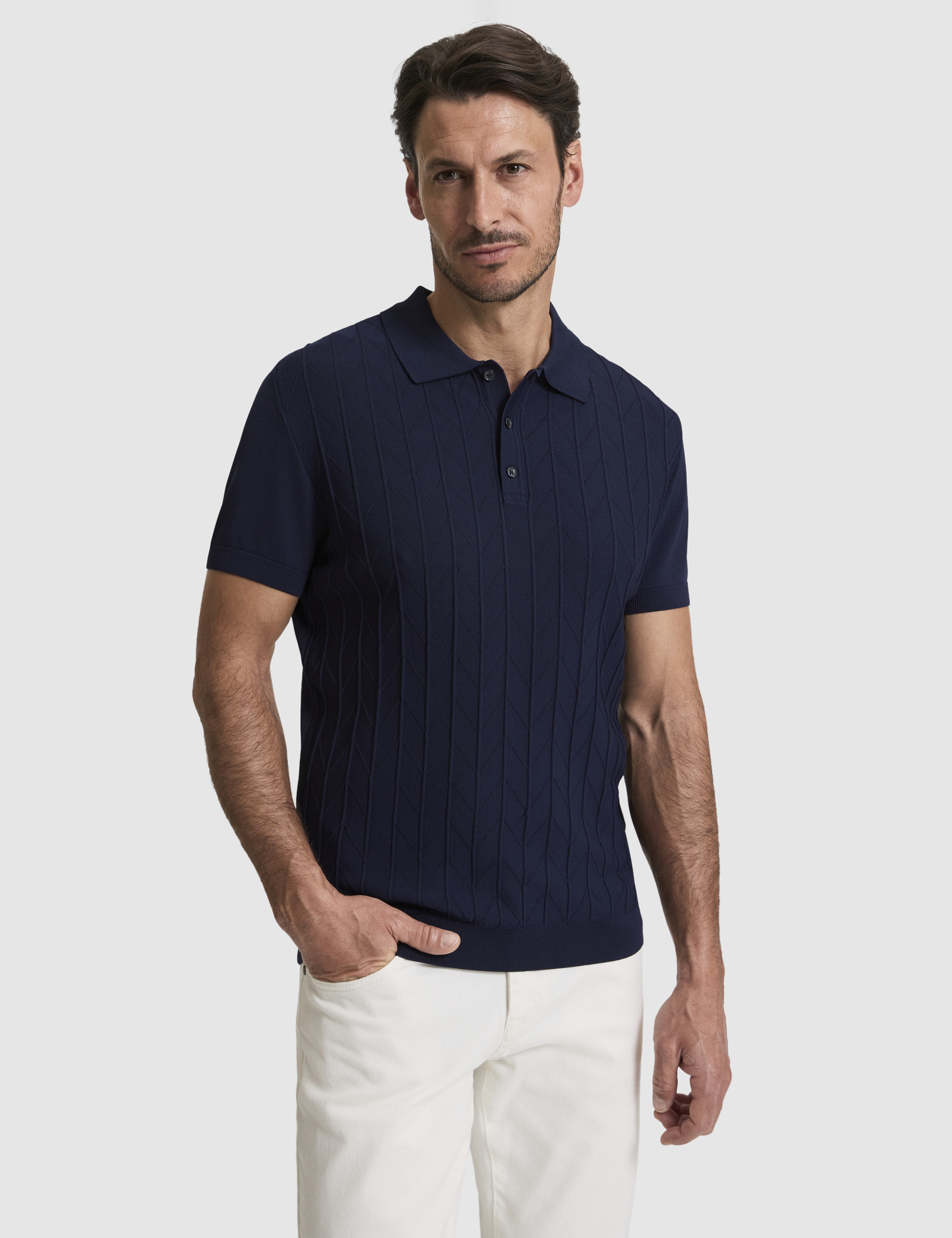 Lacivert Slim Fit Düğmeli Polo Yaka Triko Tişört