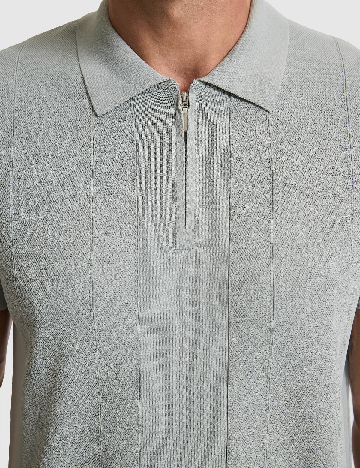 Koyu Mint Slim Fit Polo Yaka Fermuarlı Triko Tişört - 50320793076
