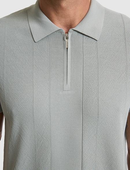 Koyu Mint Slim Fit Polo Yaka Fermuarlı Triko Tişört - 50320793076
