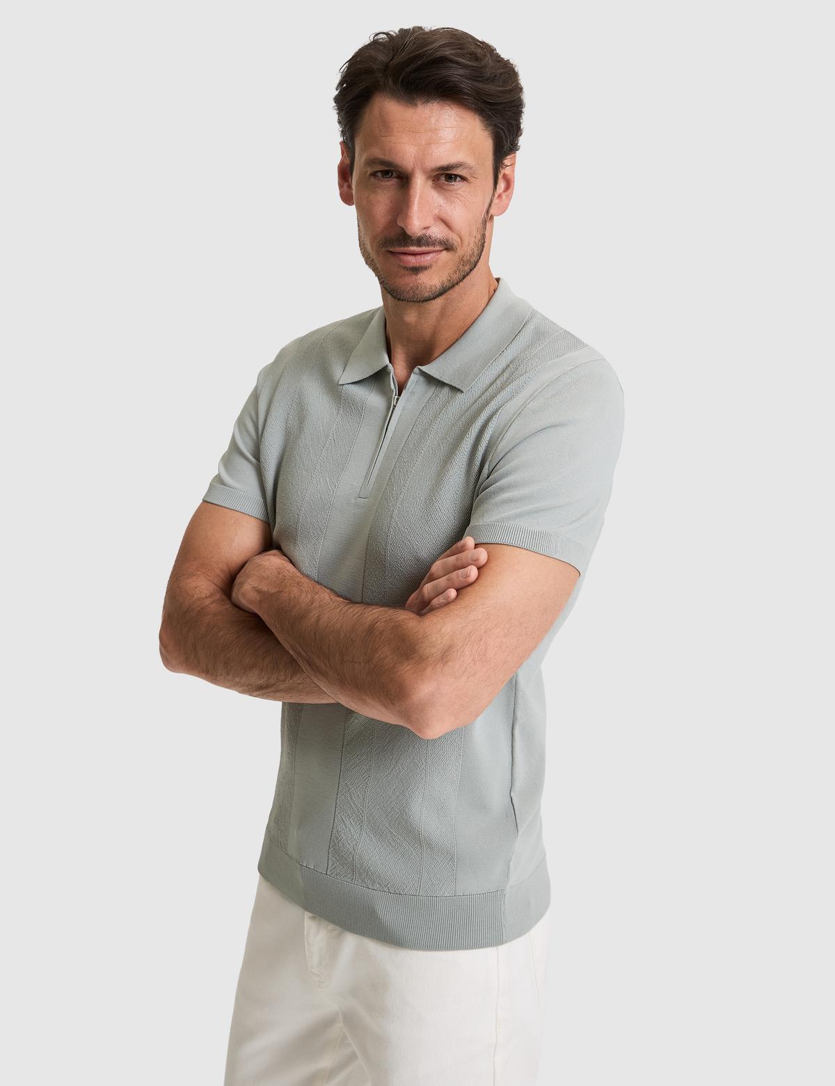 Koyu Mint Slim Fit Polo Yaka Fermuarlı Triko Tişört - 50320793076