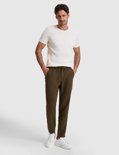 Haki Carrot Fit %100 Keten Kanvas Pantolon