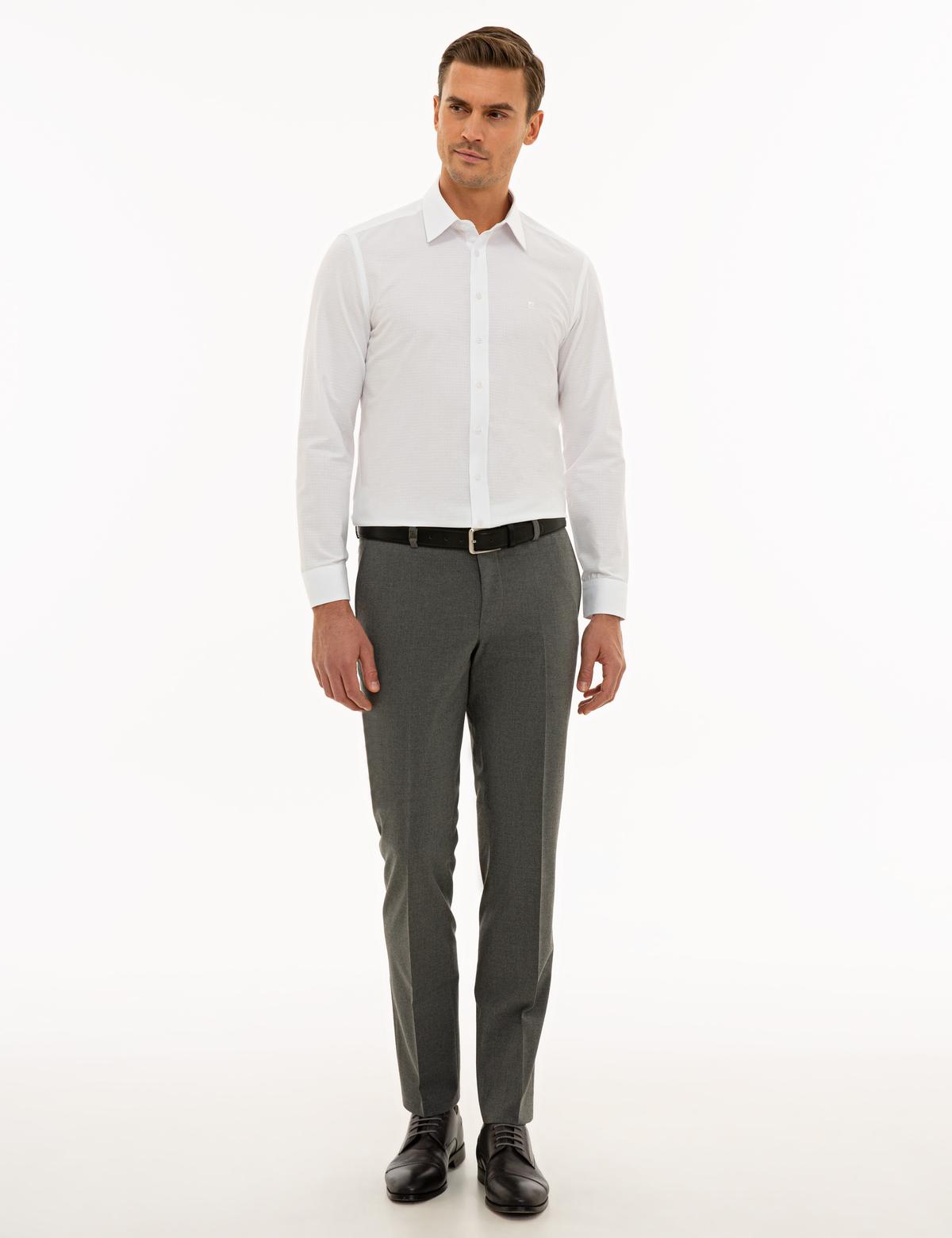 Beyaz Slim Fit Armürlü Gömlek - 50233529008