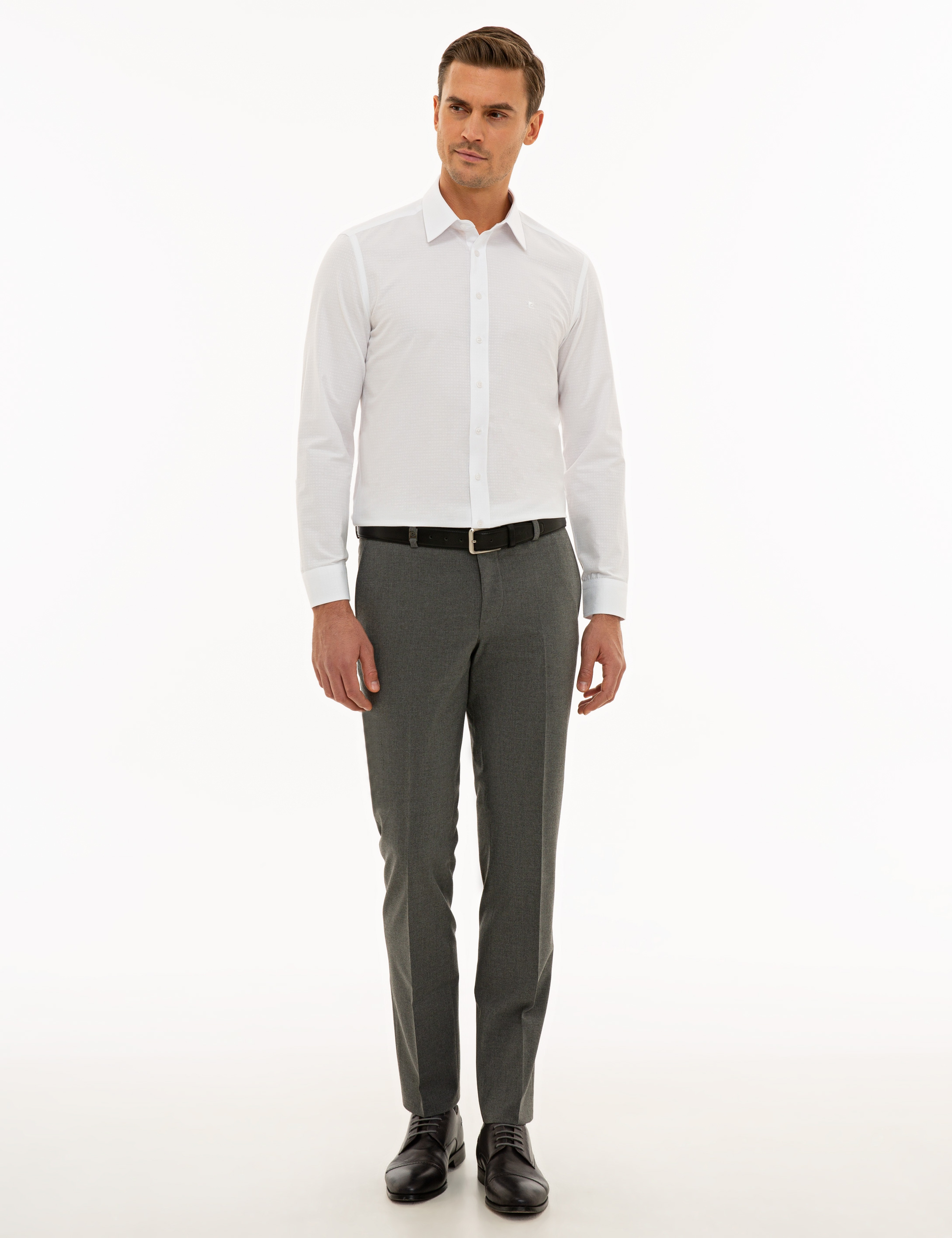 Beyaz Slim Fit Armürlü Gömlek - Image 4