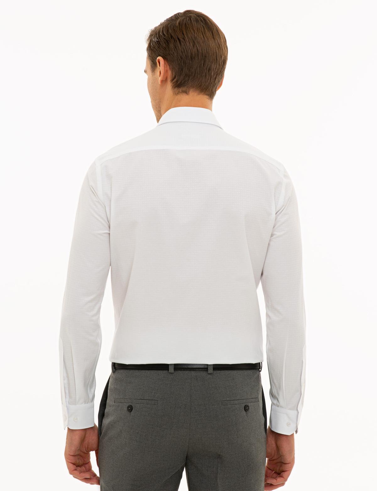 Beyaz Slim Fit Armürlü Gömlek - 50233529008