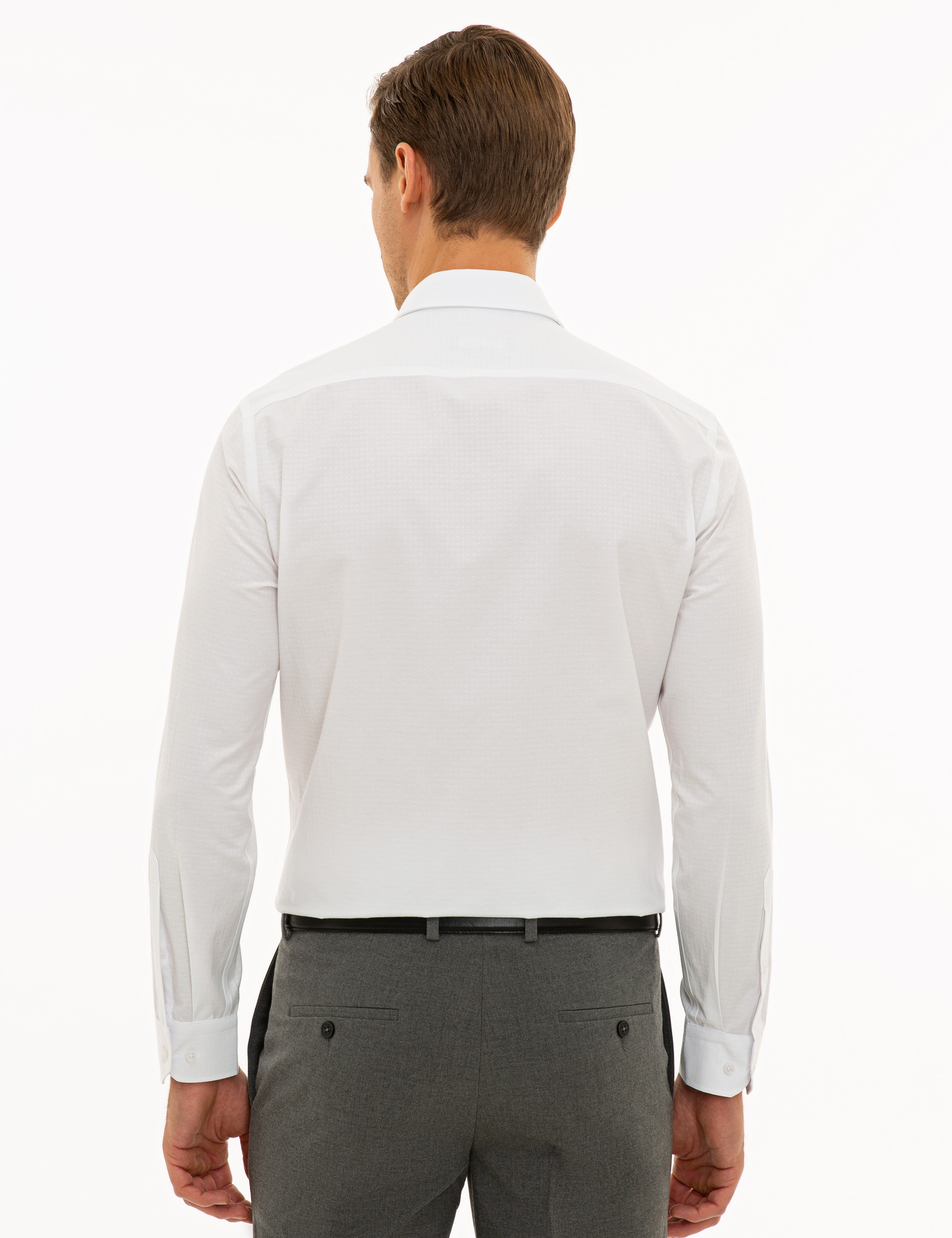 Beyaz Slim Fit Armürlü Gömlek - Image 3
