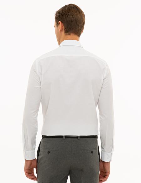 Beyaz Slim Fit Armürlü Gömlek - 50233529008