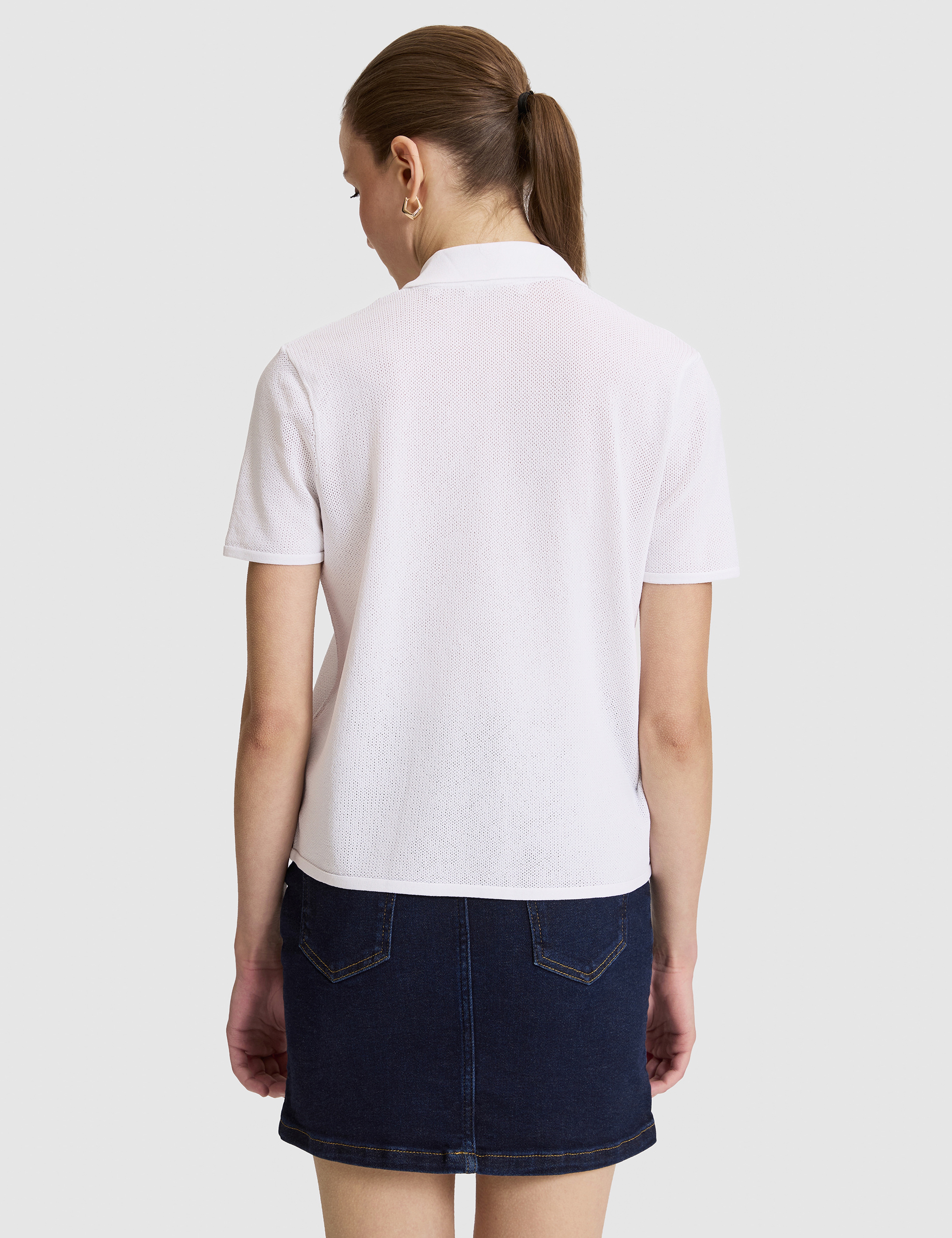 Beyaz Slim Fit Polo Yaka Triko Tişört - Image 5
