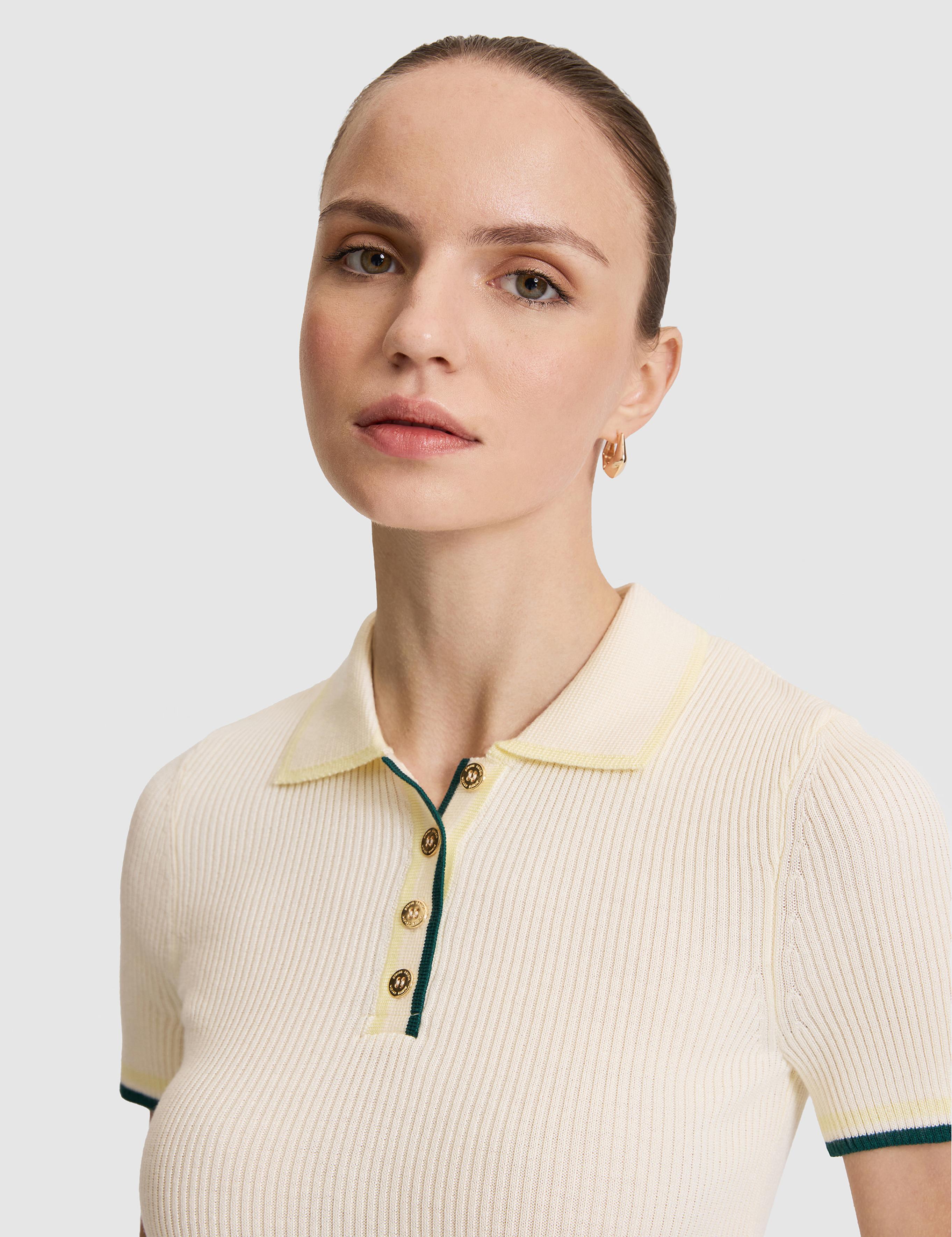 Ekru Slim Polo Yaka Triko Tişört