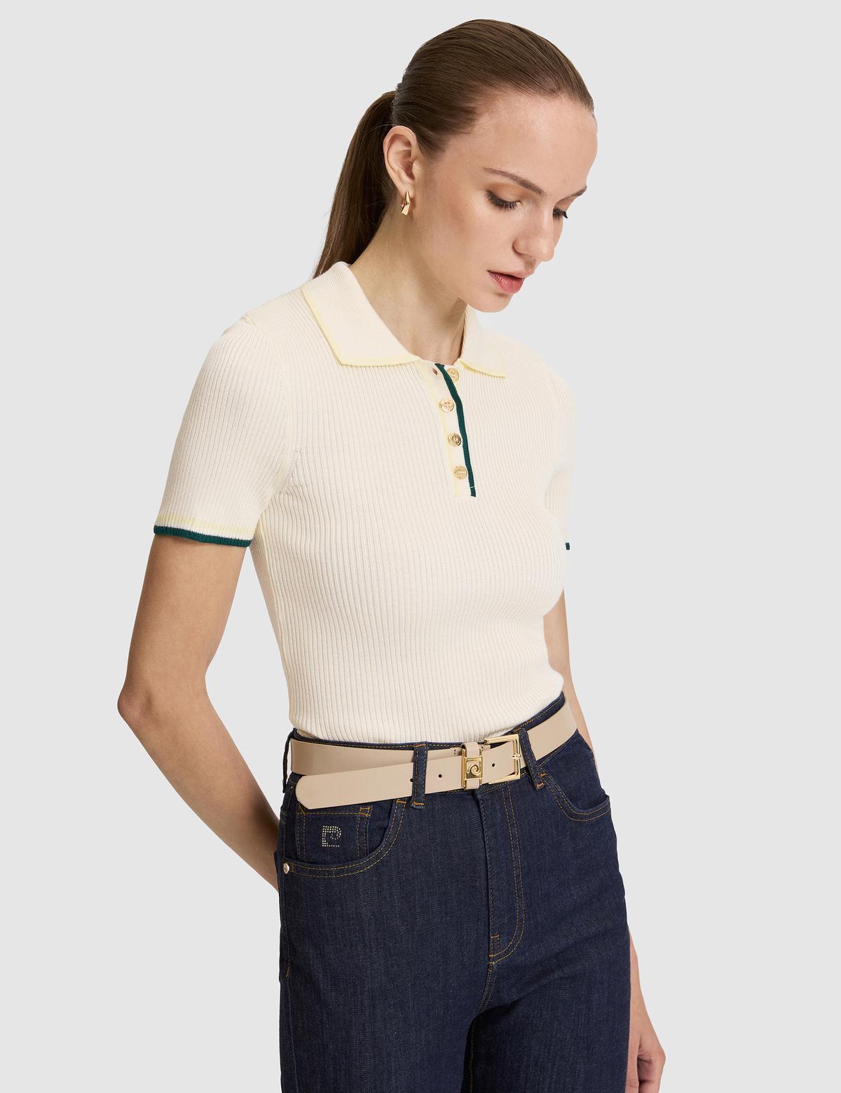 Ekru Slim Polo Yaka Triko Tişört - 50324272003