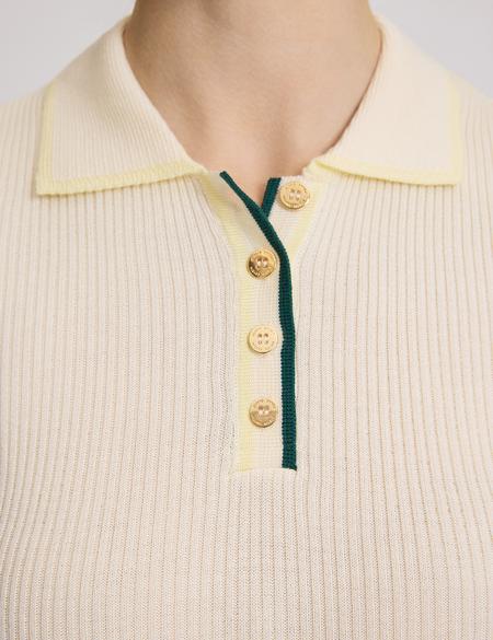Ekru Slim Polo Yaka Triko Tişört - 50324272003