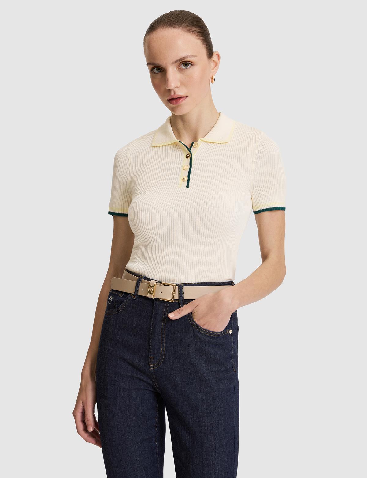 Ekru Slim Polo Yaka Triko Tişört
