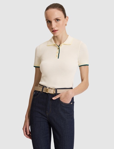 Ekru Slim Polo Yaka Triko Tişört